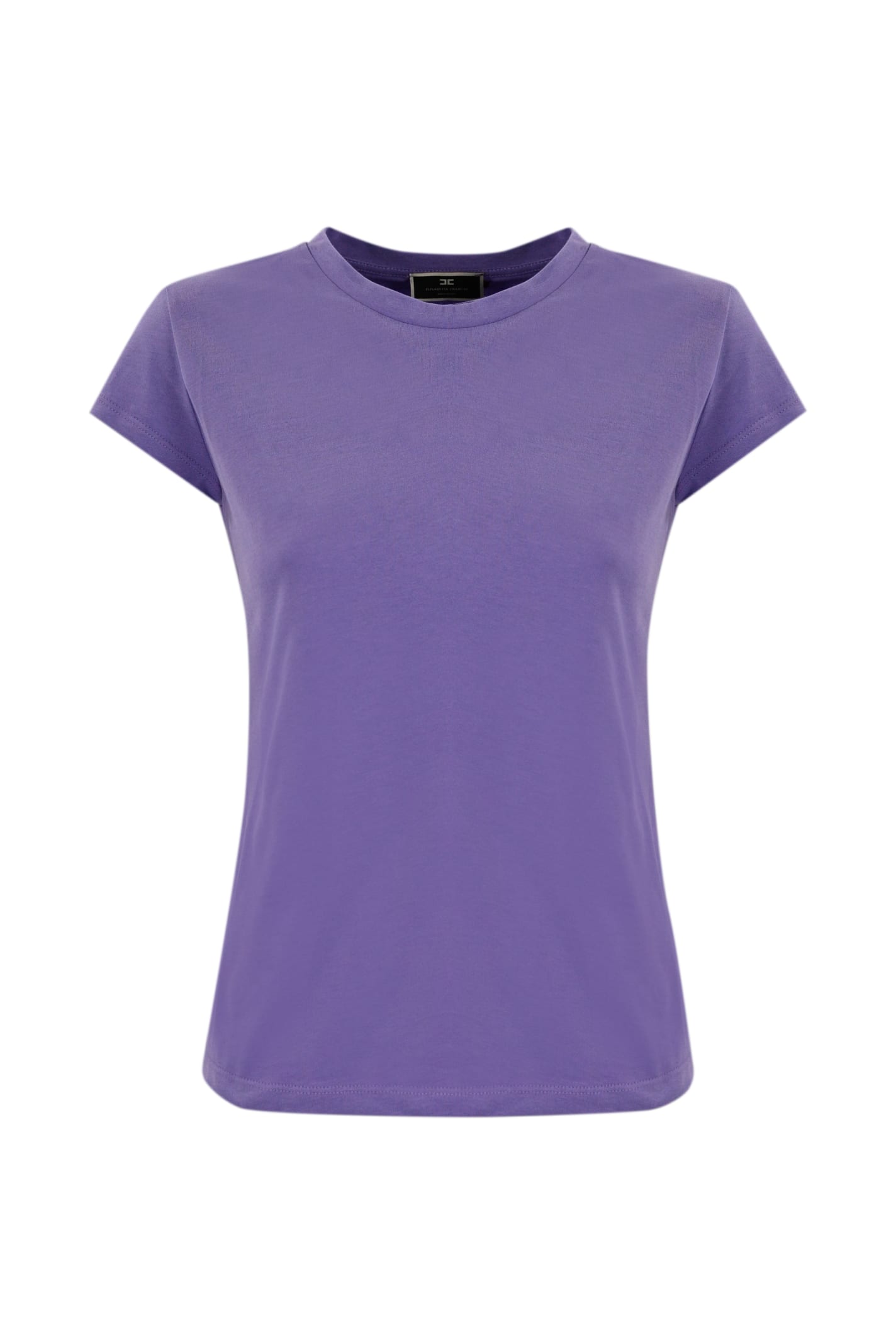 Shop Elisabetta Franchi Jersey T-shirt With Embroidered Logo In Iris