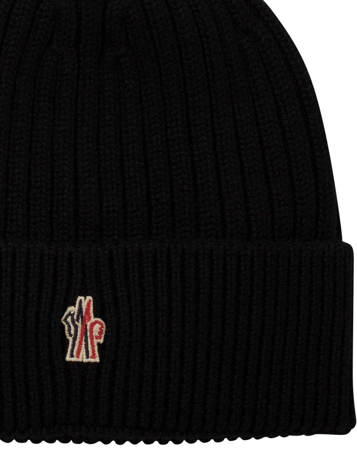 Shop Moncler Logo Embroidered Knit Beanie