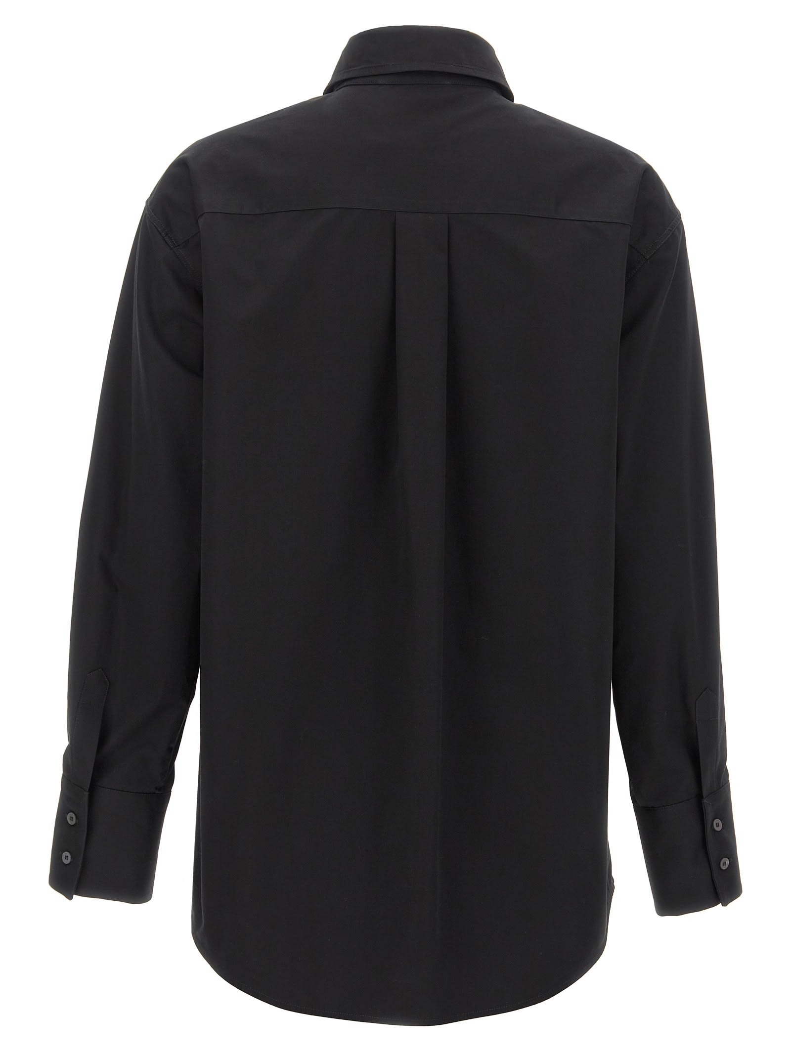Fabiana Filippi Cotton Poplin Shirt With Knotted Lace Collar In Black