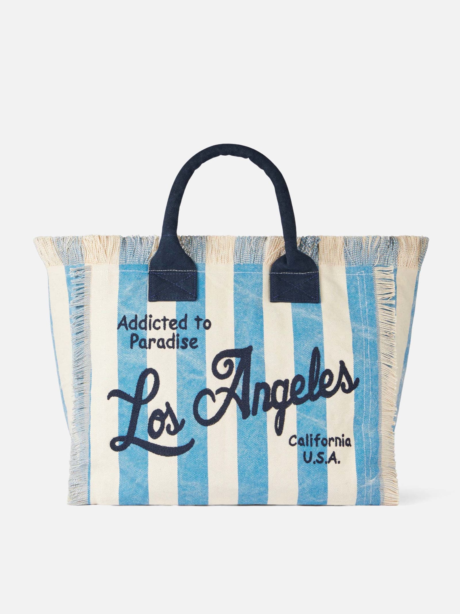 Mc2 Saint Barth Vanity Canvas Shoulder Bag With Los Angeles Print In Blue