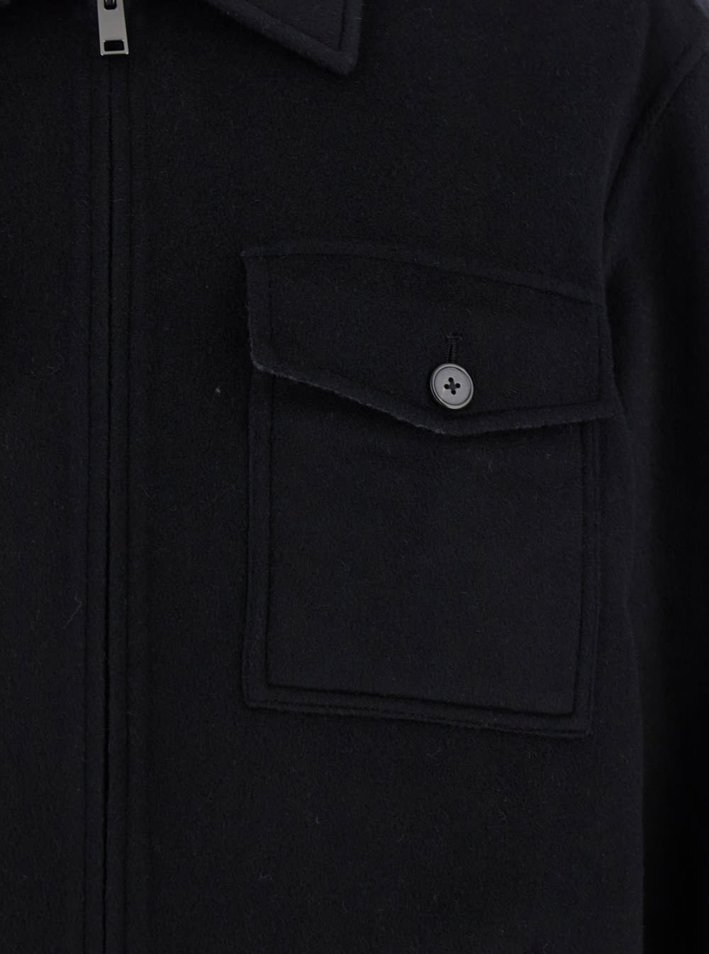 Shop Theory Black Jacket With Collar And Zip Closure In Tech Fabric Man