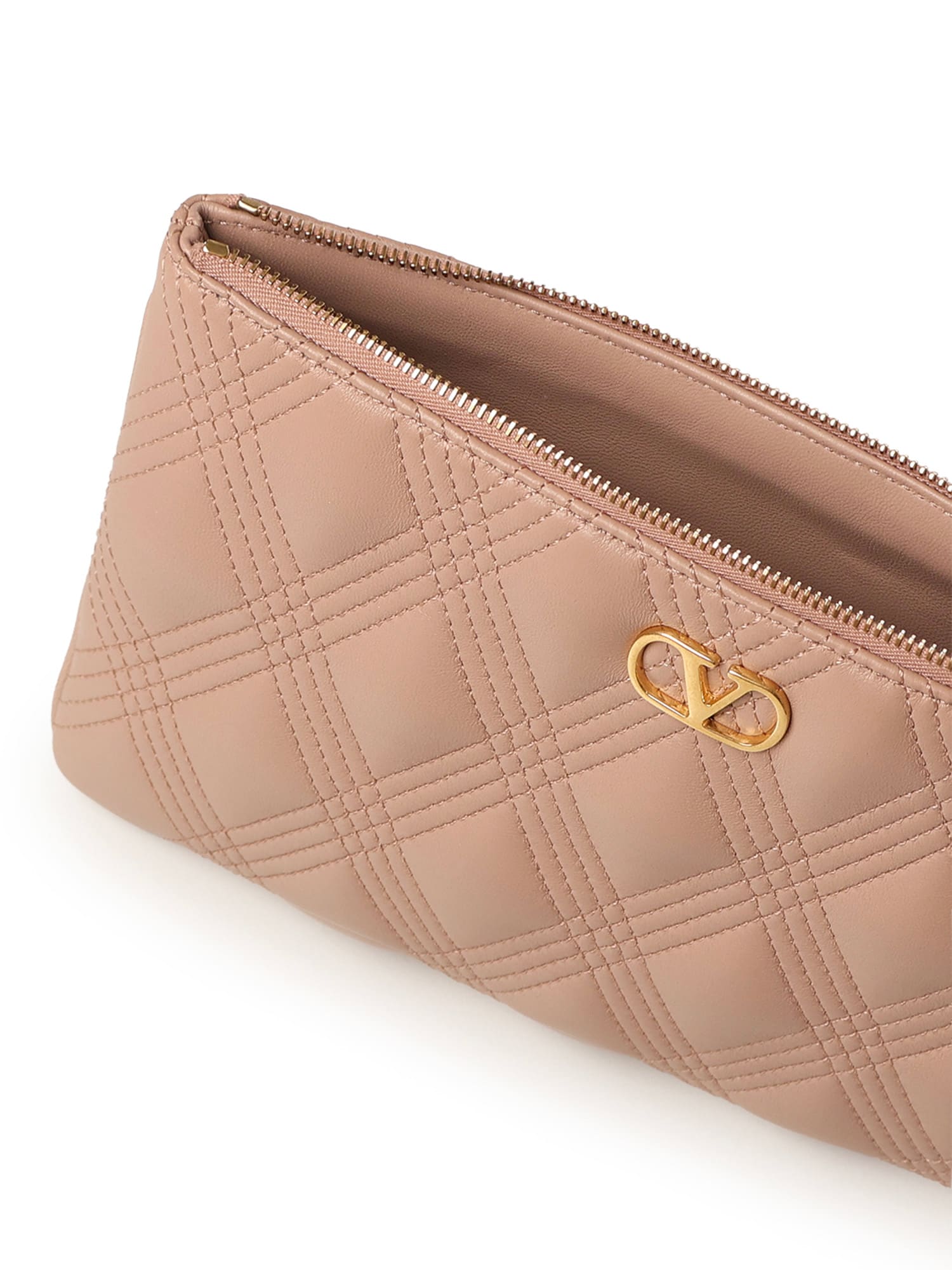 Valentino Quiltie 67 Pouch In Quilted Nappa Leather In Brown