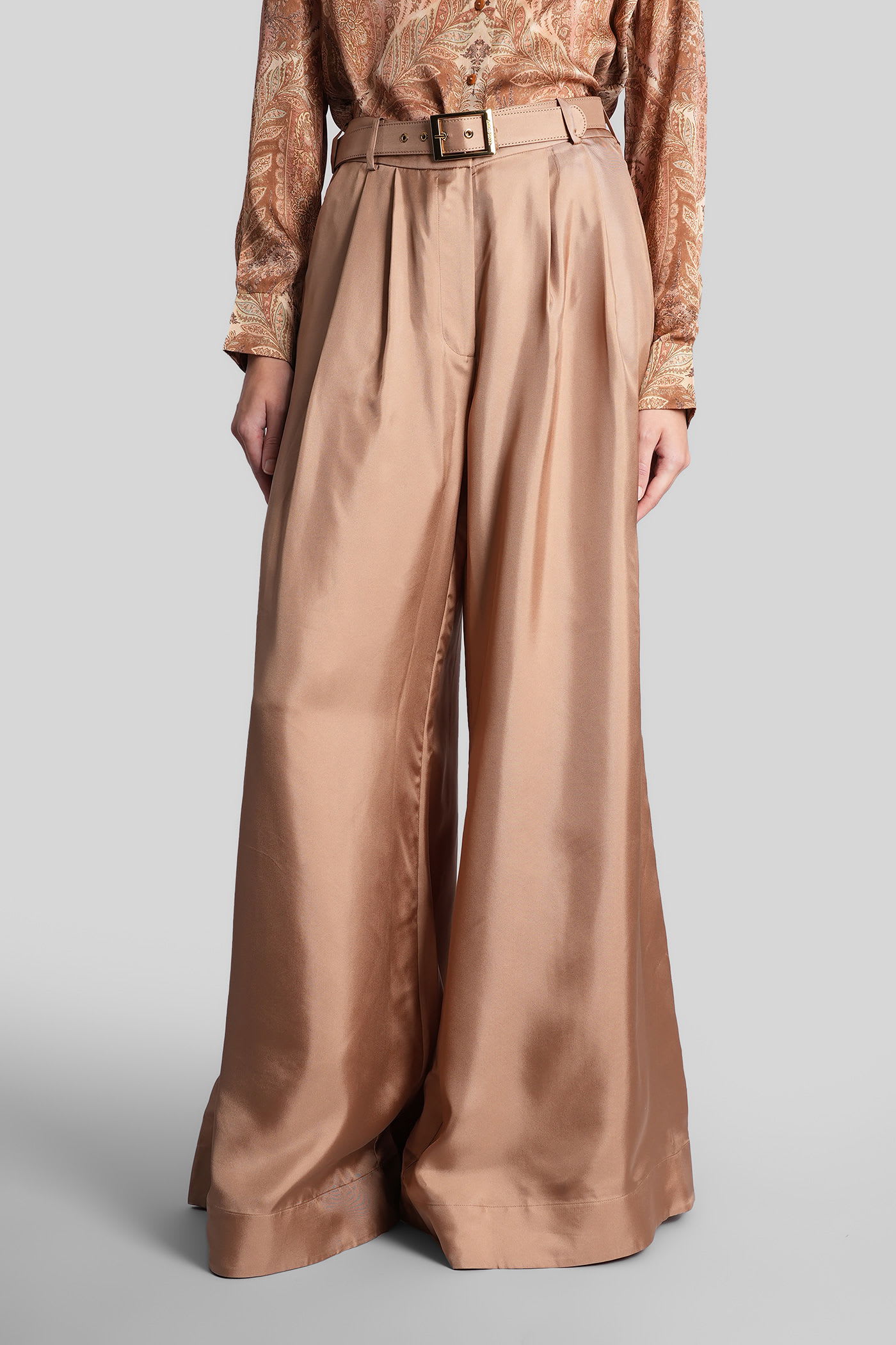 Zimmermann Silk Pintuck Pant In Blush In Brown