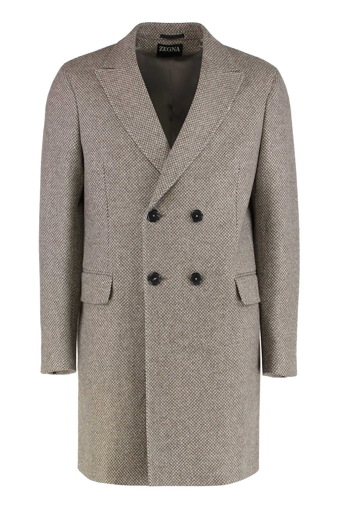 Zegna Notched Lapels Wool Double Breasted Coat In Gray