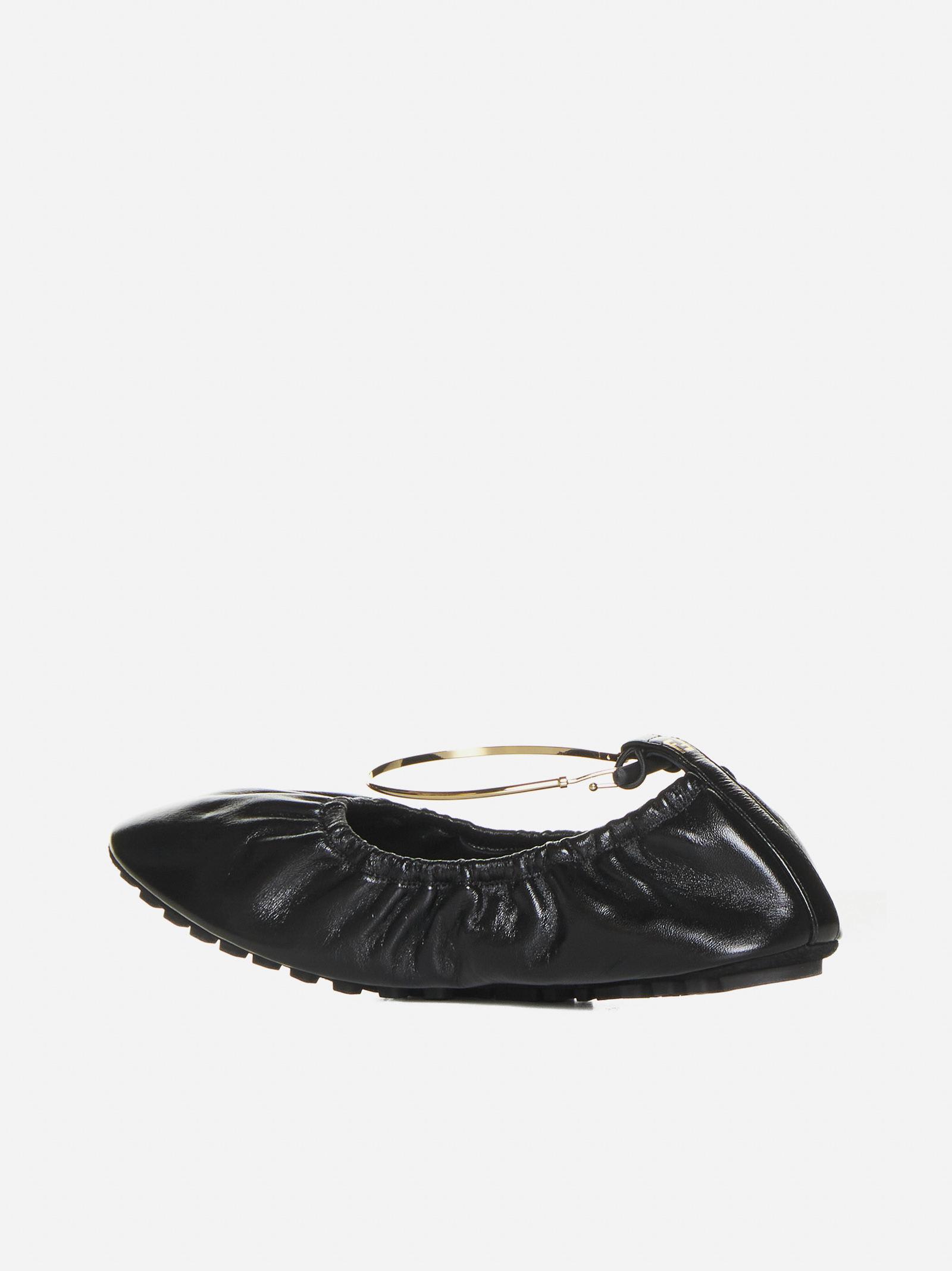 Shop Fendi Filo Leather Ballet Flats In Black