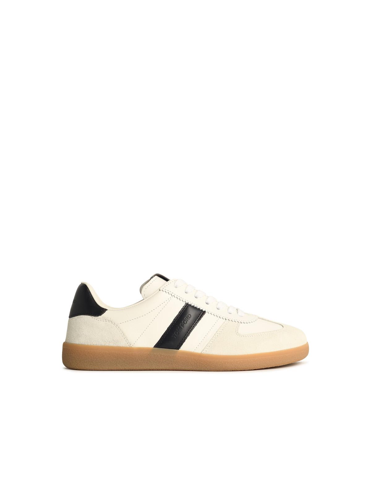 Tom Ford Archer White Low Top Sneakers With Logo Lettering On Tongue And Heel And Contrasting Heel In Leather In Multi