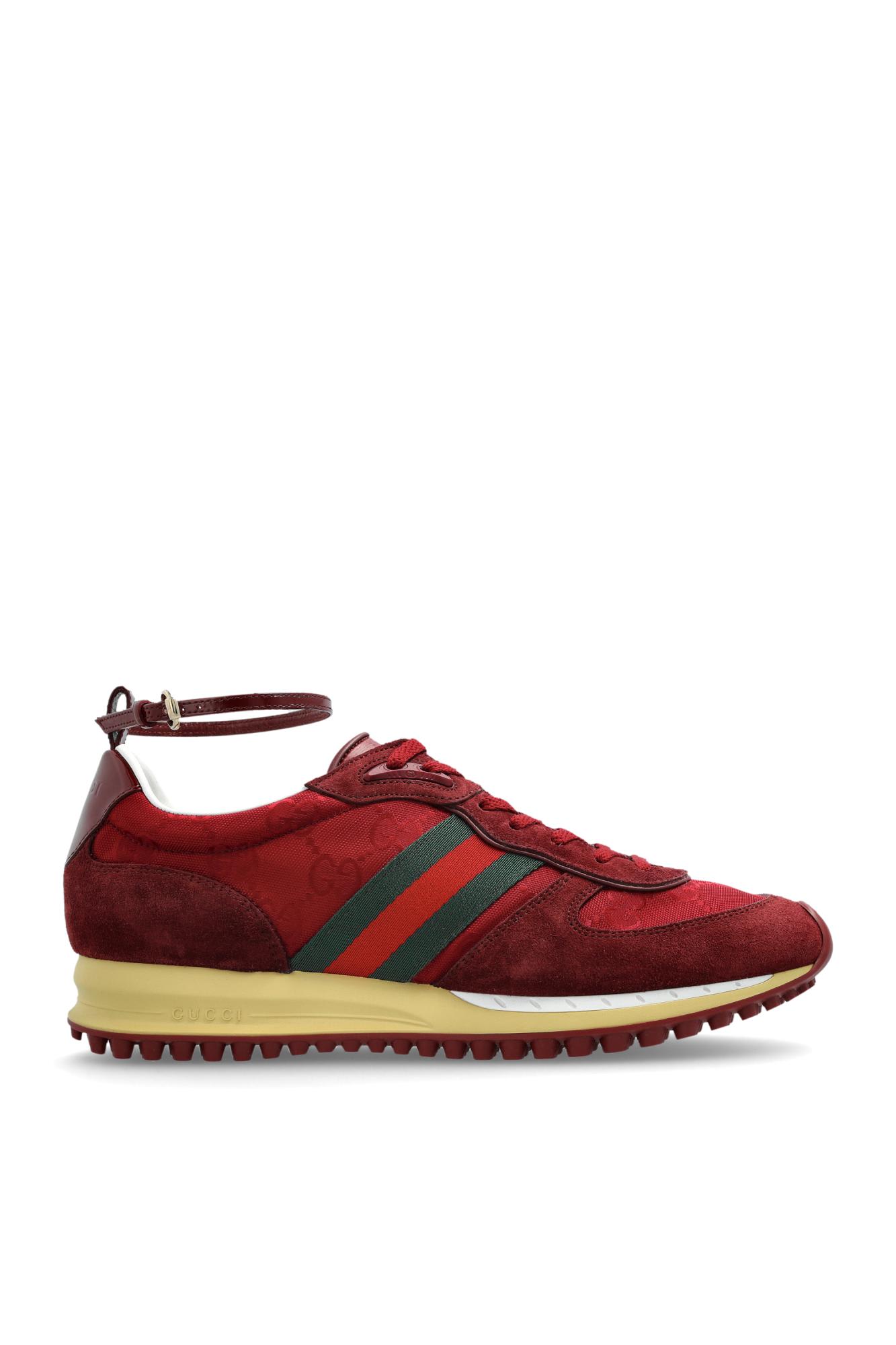 Gucci Vibrant Red Leather Sneakers In Multi