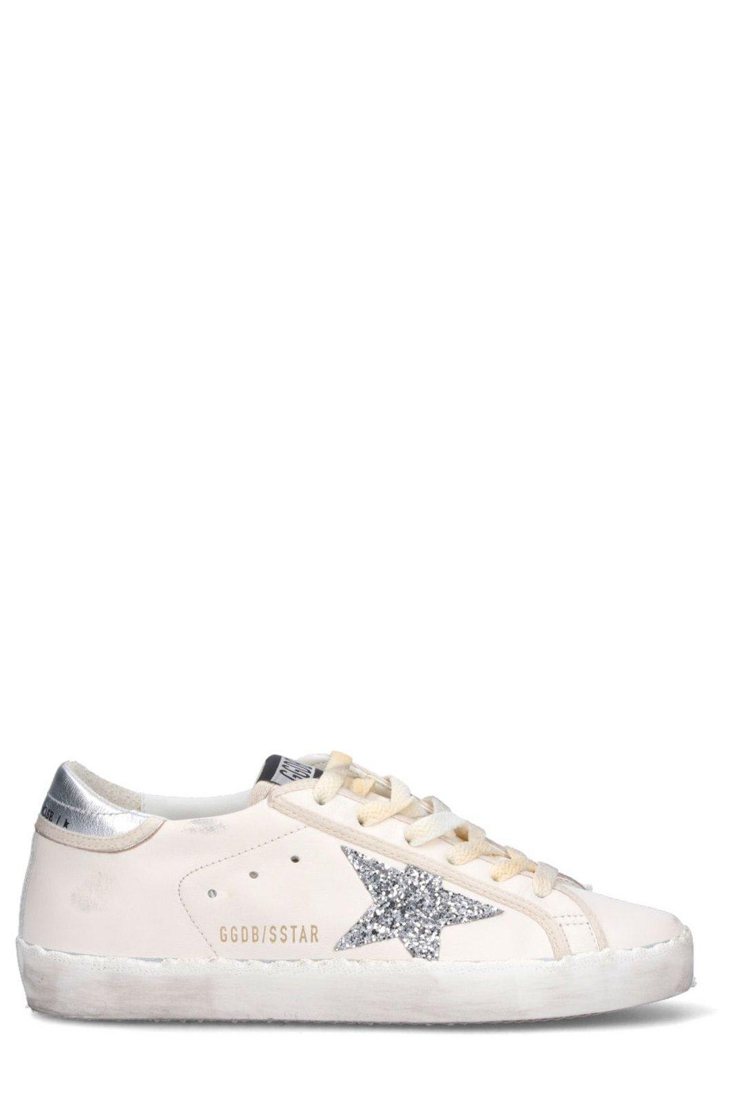 Golden Goose Super Star Glittered Sneakers In White/silver