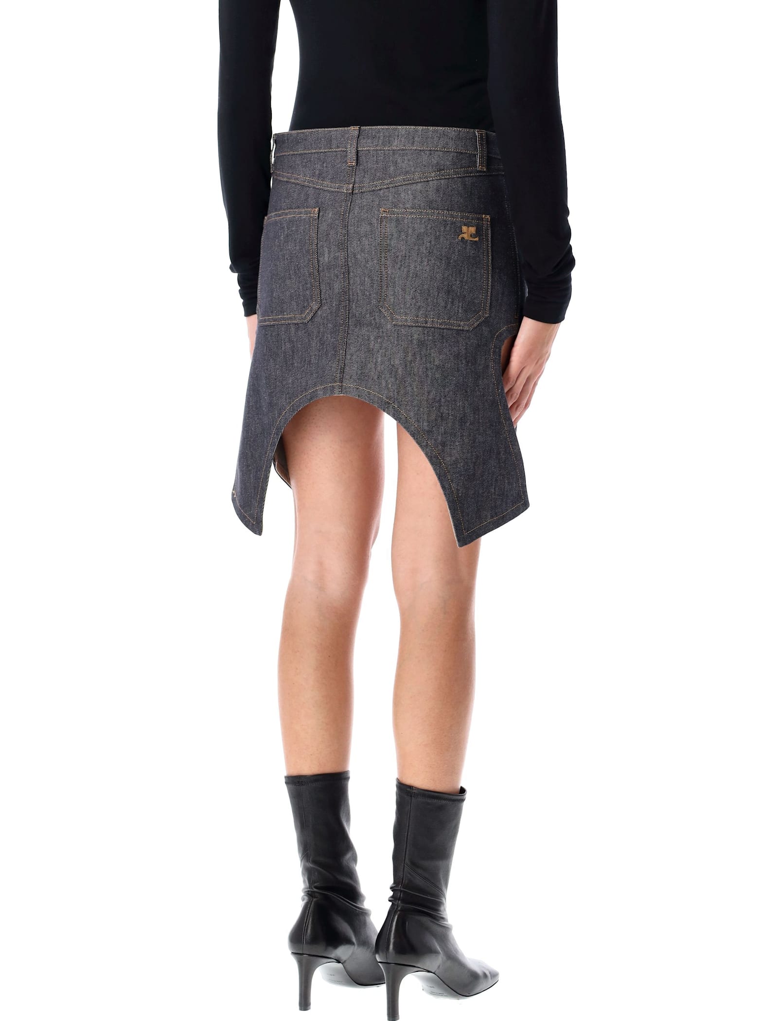 Shop Courrèges Reversed Mini Denim Skirt In Dark Heater Grey