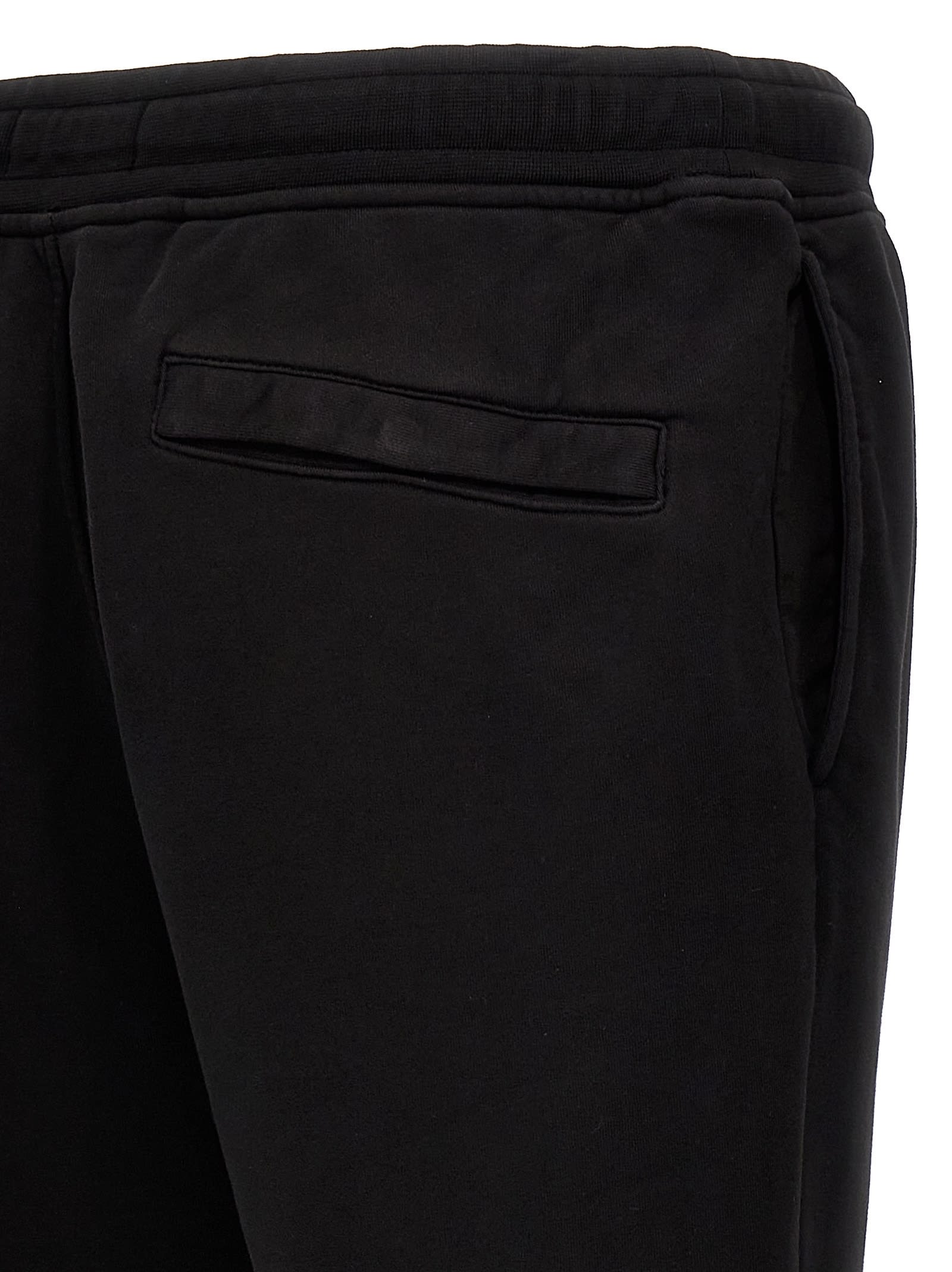 Stone Island Brushed Cotton Joggers With Adjustable Drawstring And Side Logo Badge In Black