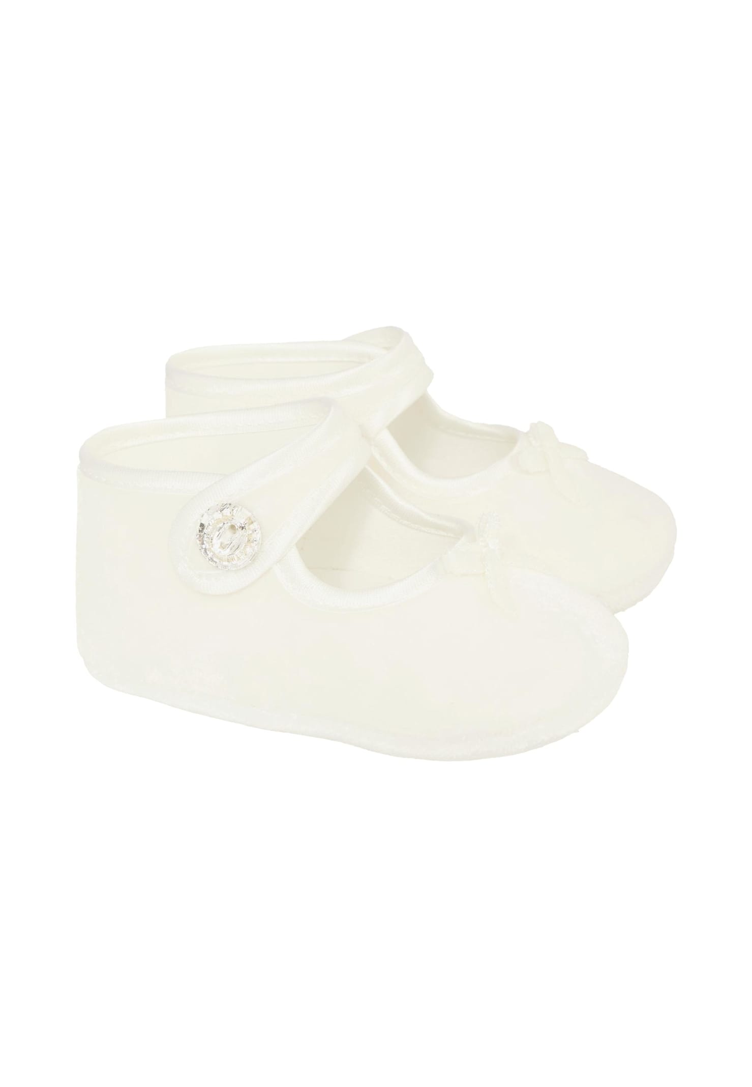 Monnalisa White Ballet Shoes For Baby Girl With Bow In White