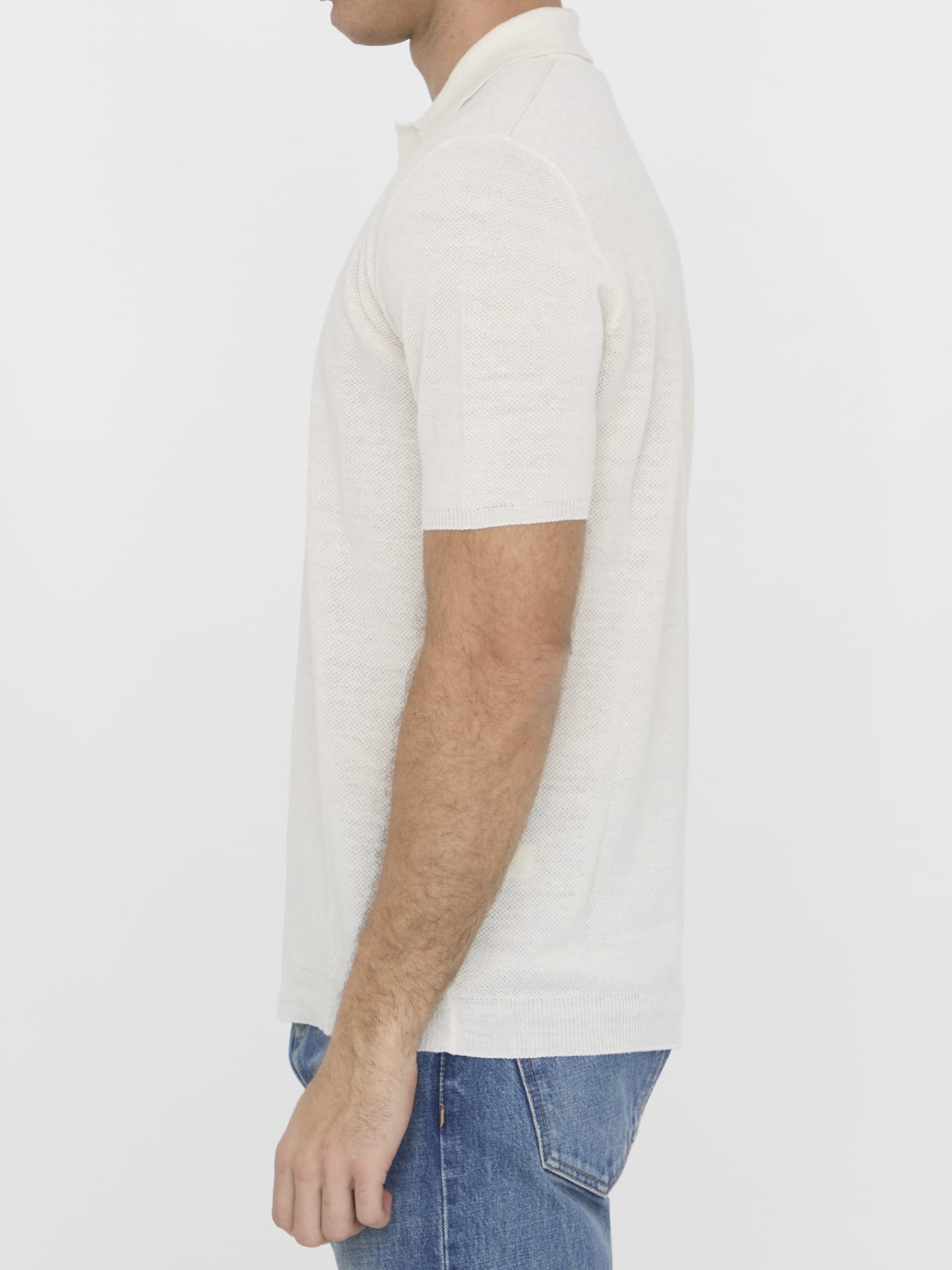 Shop Roberto Collina Linen Polo Shirt In White