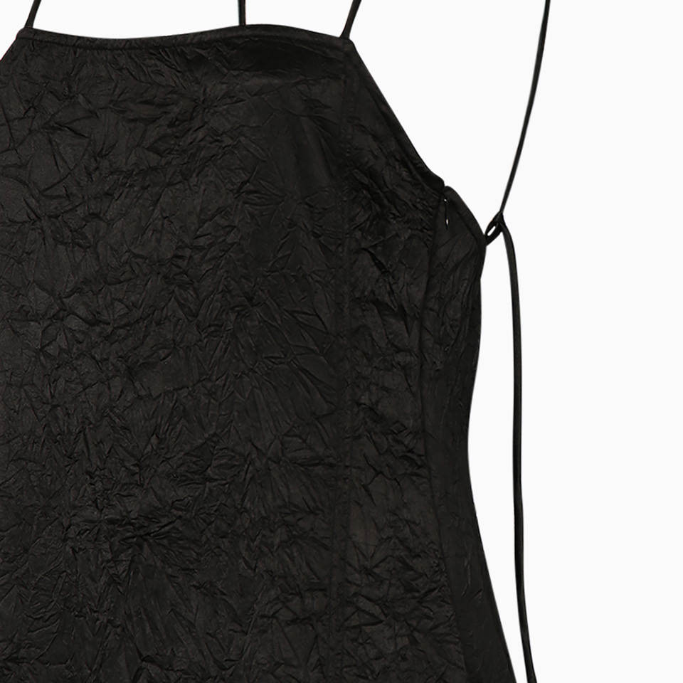 Shop Ganni Dress In Crinkle Fabric In Black