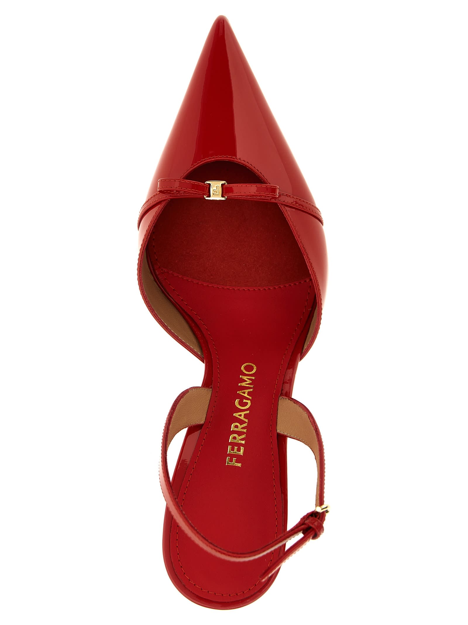 Ferragamo Mini Bow Red Patent Sling-back Pumps In Red