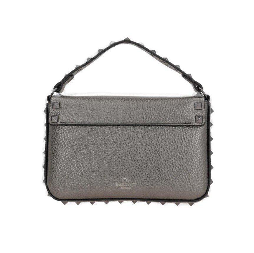 Shop Valentino Garavani Rockstud Foldover Top Clutch Bag In Grey