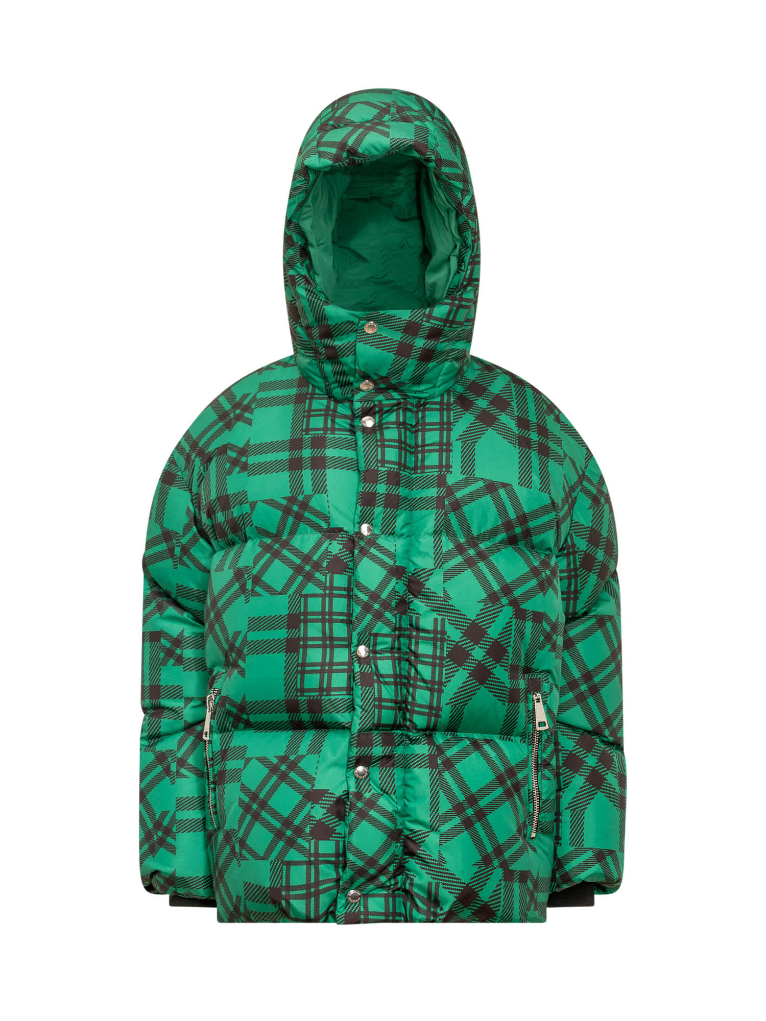 Shop Khrisjoy Down Jacket With Hood In Green Multi Check