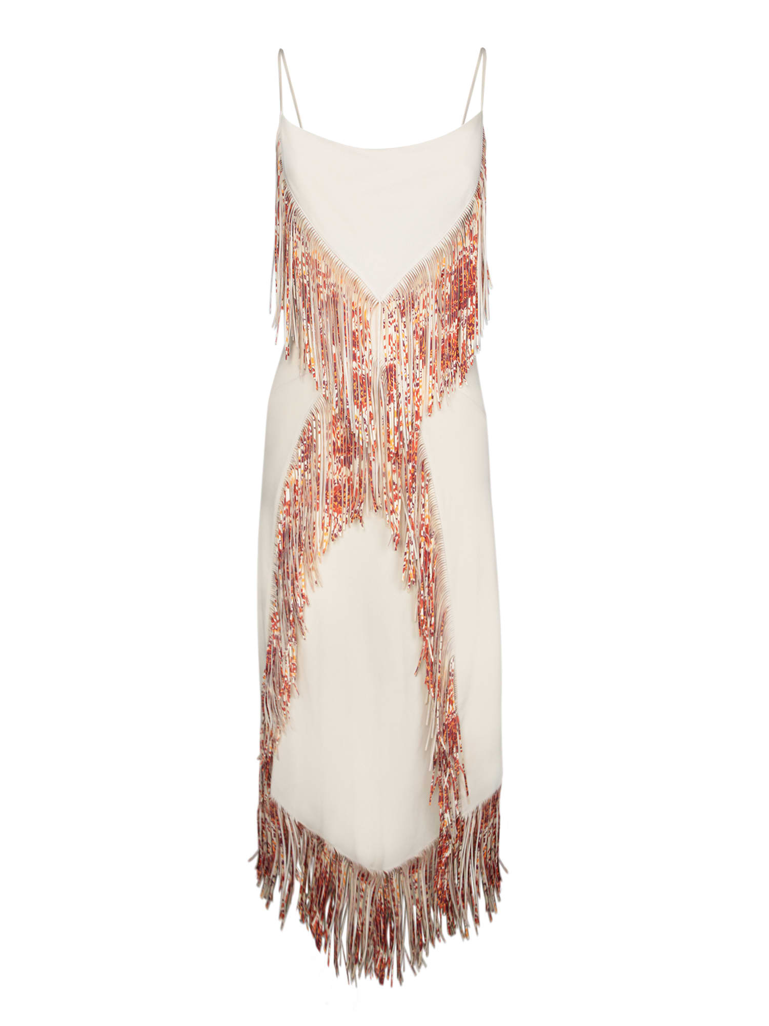 Beige Multicolor Fringed Dress