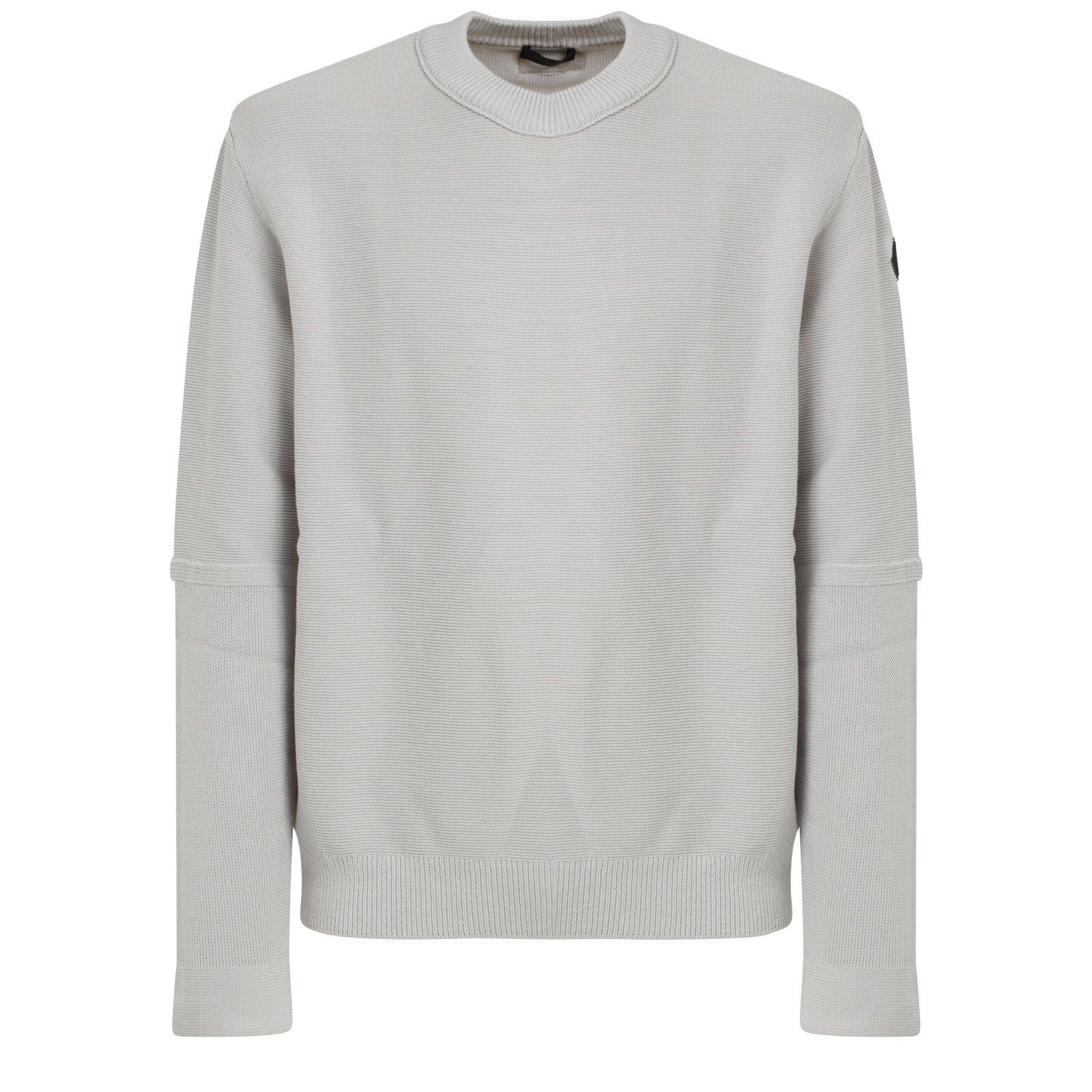 Shop Moncler Logo Patch Crewneck Sweater In Grey