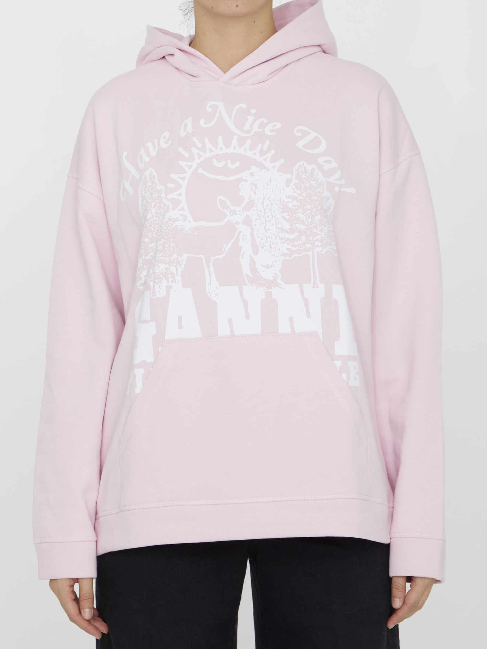 Shop Ganni Animals Hoodie In Pink