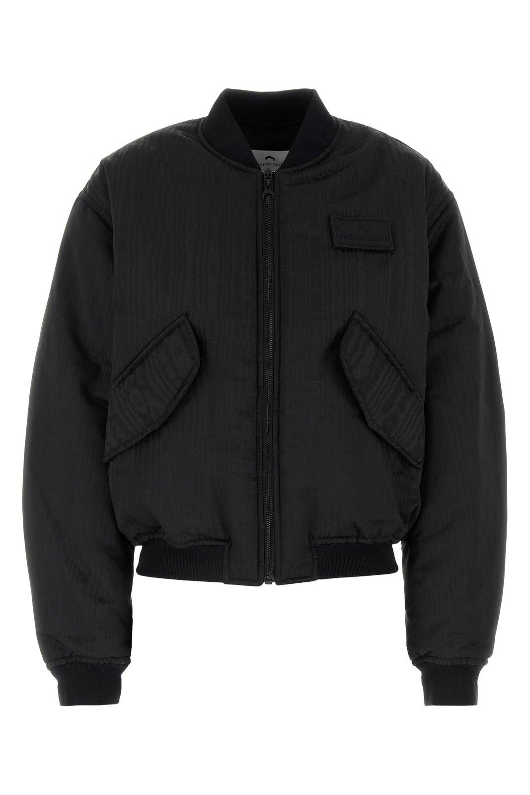 Shop Marine Serre Logo Detailed Zip-up Bomber Jacket In Black