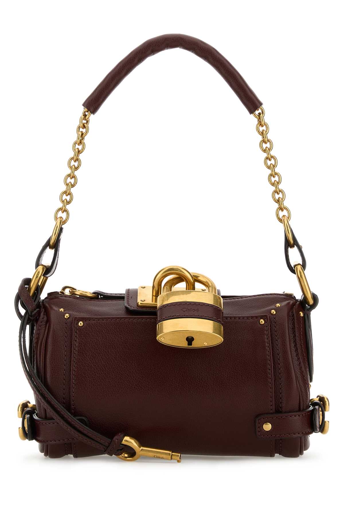Chloé Brown Leather Small Paddington Shoulder Bag In Burgundy