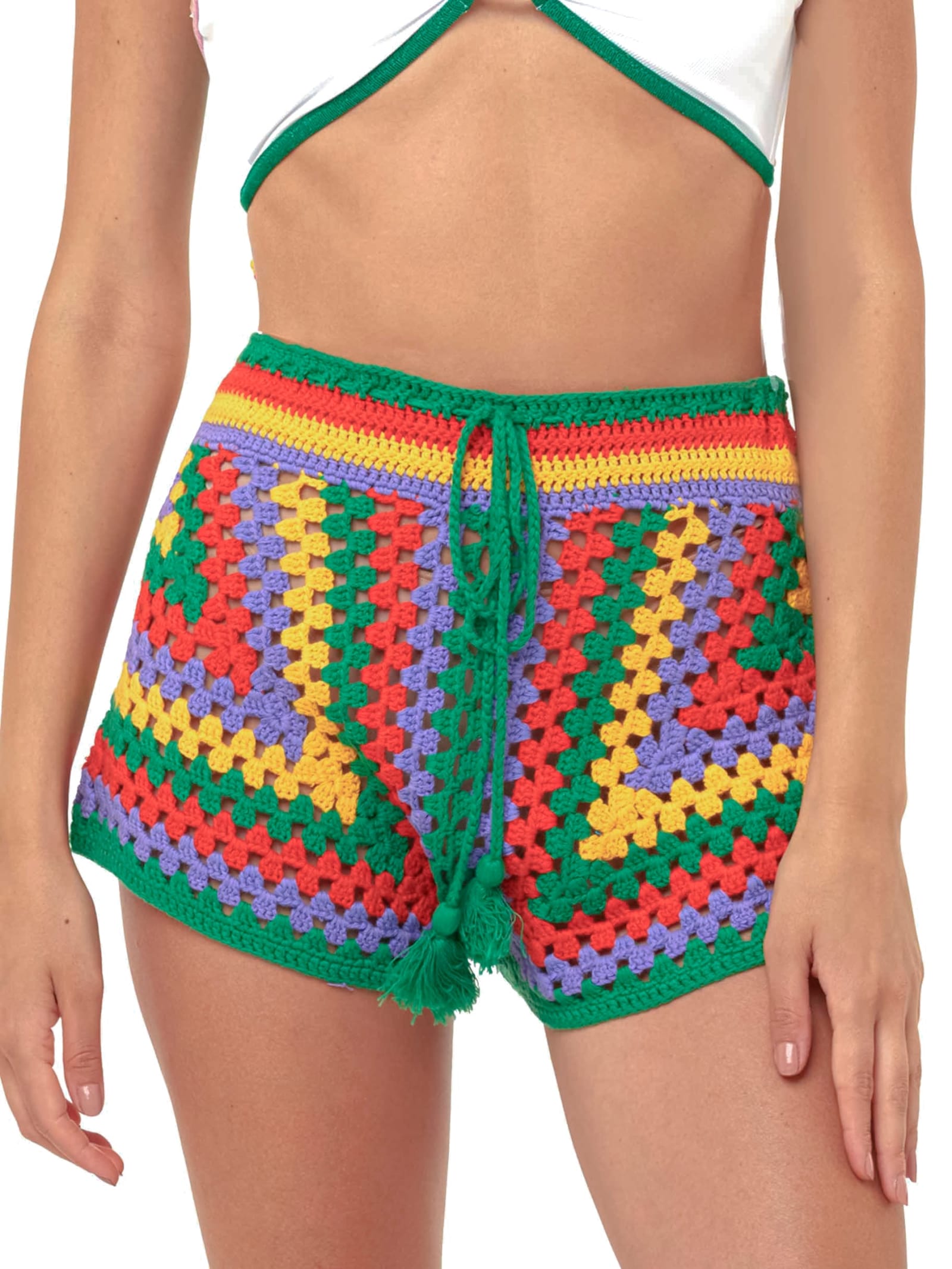 Shop Mc2 Saint Barth Multicolor Crochet Shorts