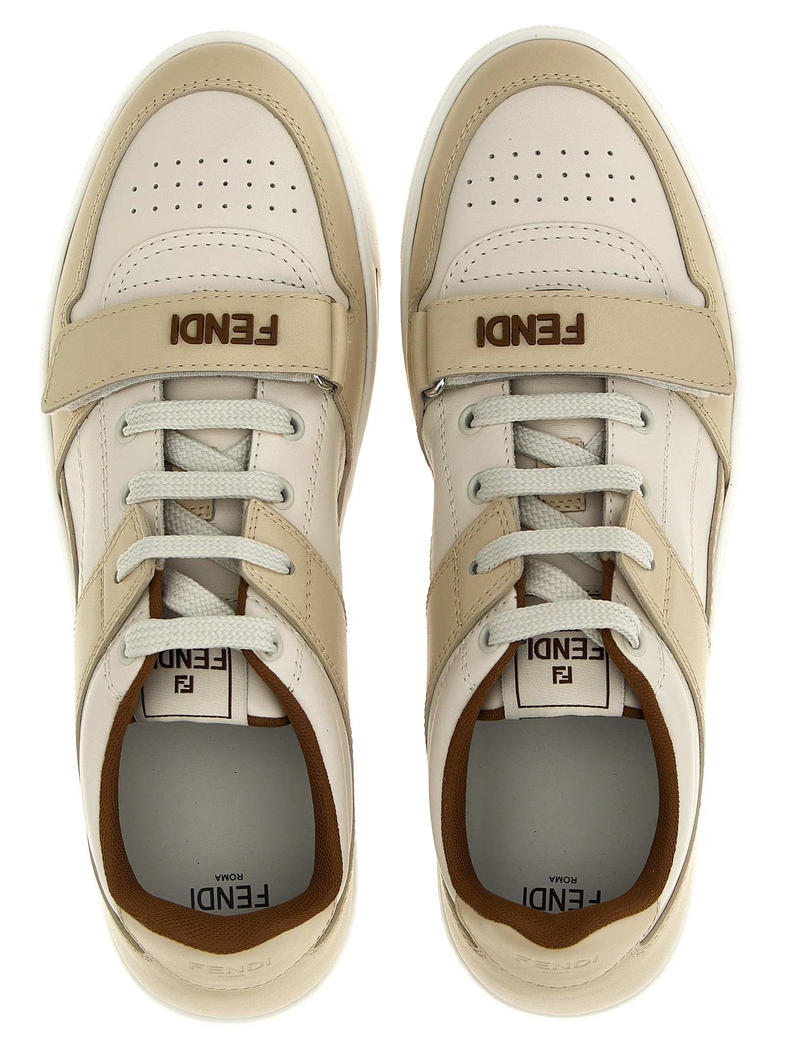 Shop Fendi Leather Sneakers In Beige