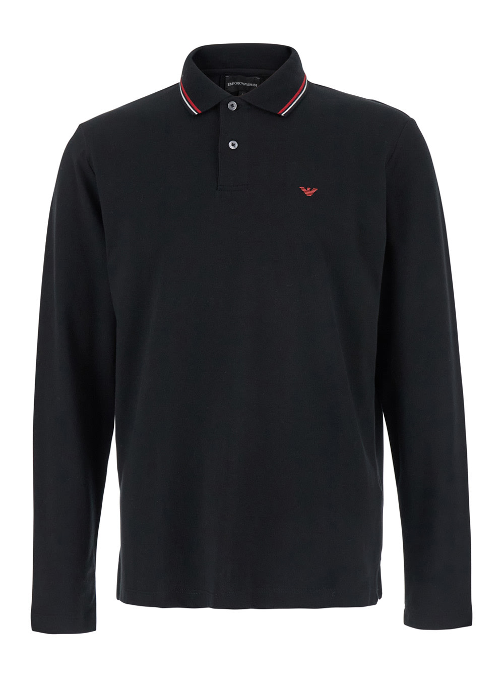 Emporio Armani Black Long Sleeve Polo Shirt With Logo Embroidery In Stretch Cotton Man