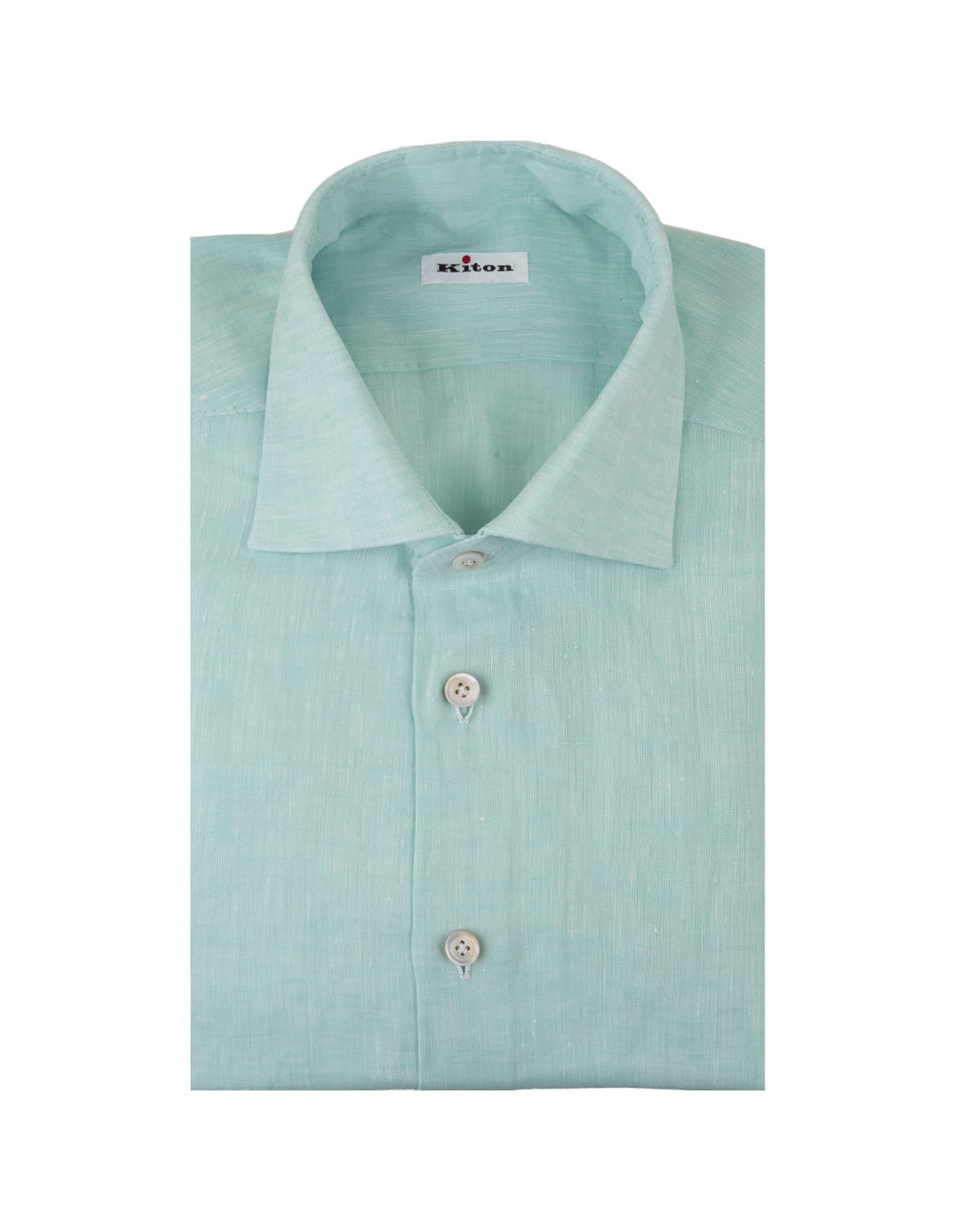 KITON AQUA GREEN LINEN CLASSIC SHIRT 