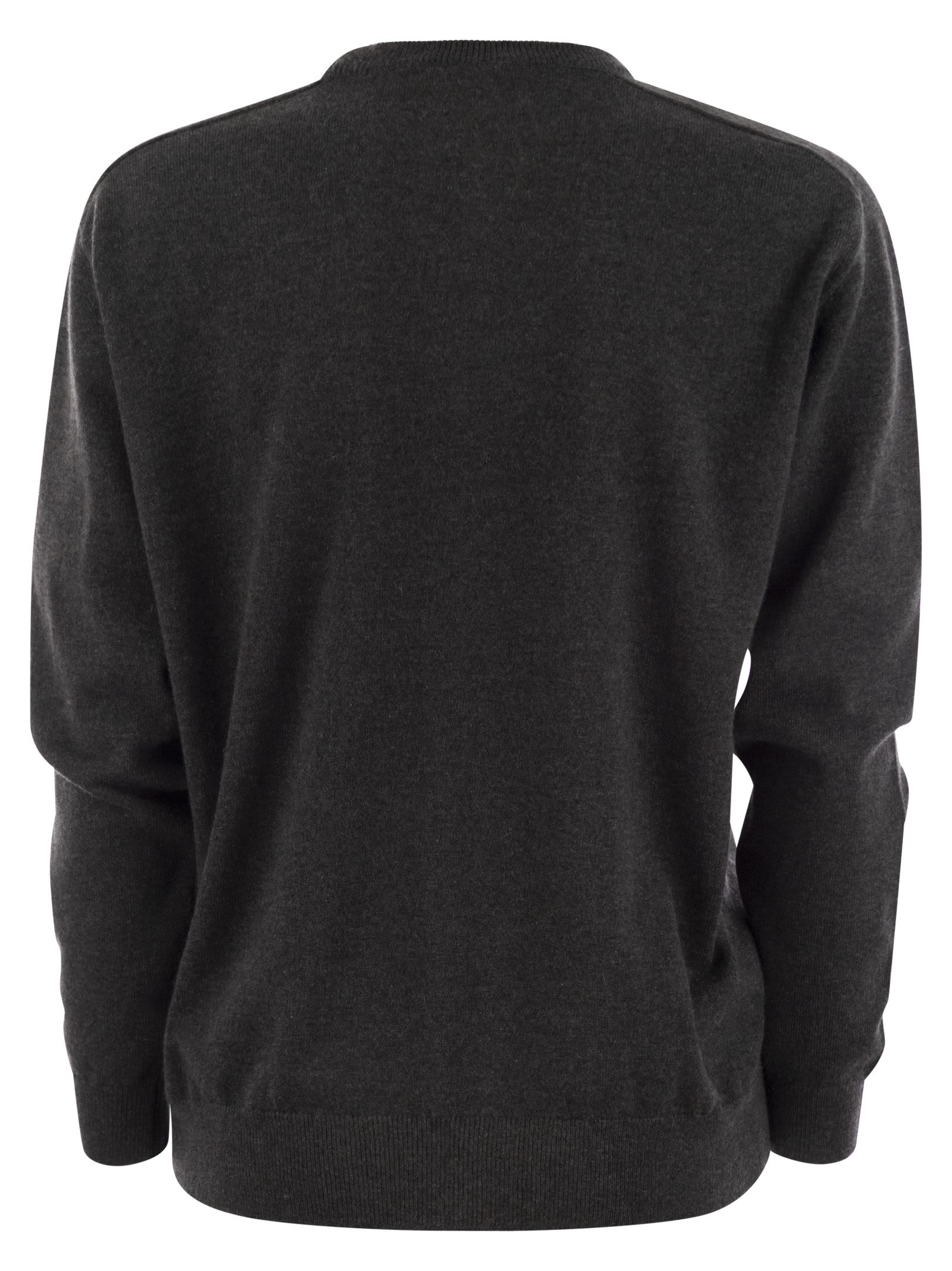 Shop Brunello Cucinelli Cashmere Sweater With Neck Jewel In Anthracite