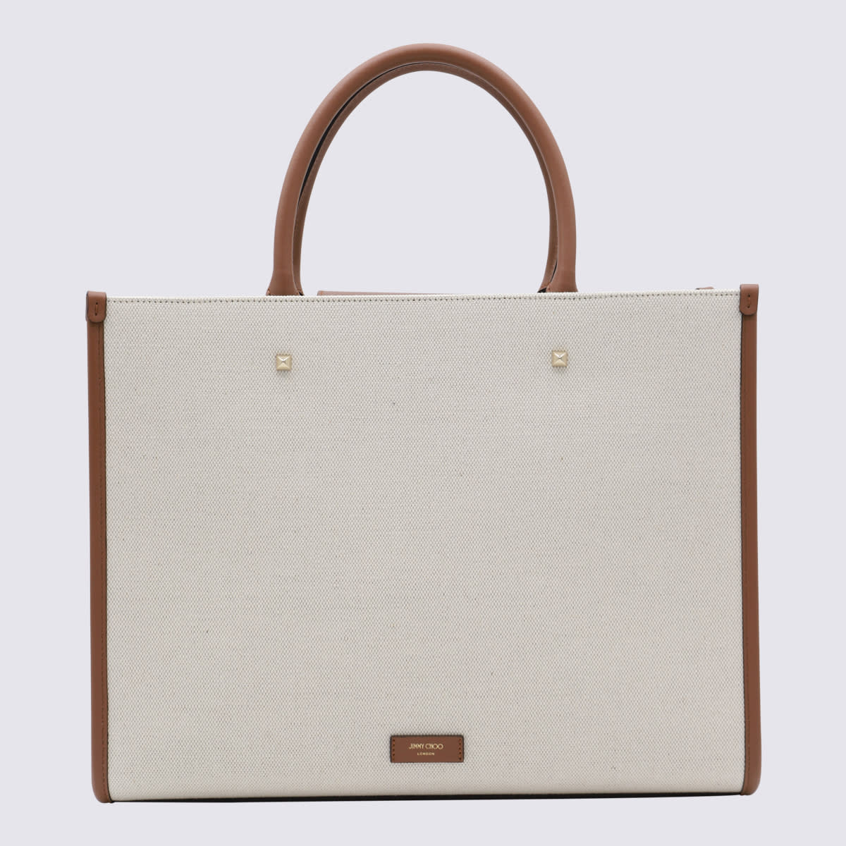 Shop Jimmy Choo Natural Canvas And Leather Avenue Tote Bag In Natural/taupe/d.tan/l. Gold