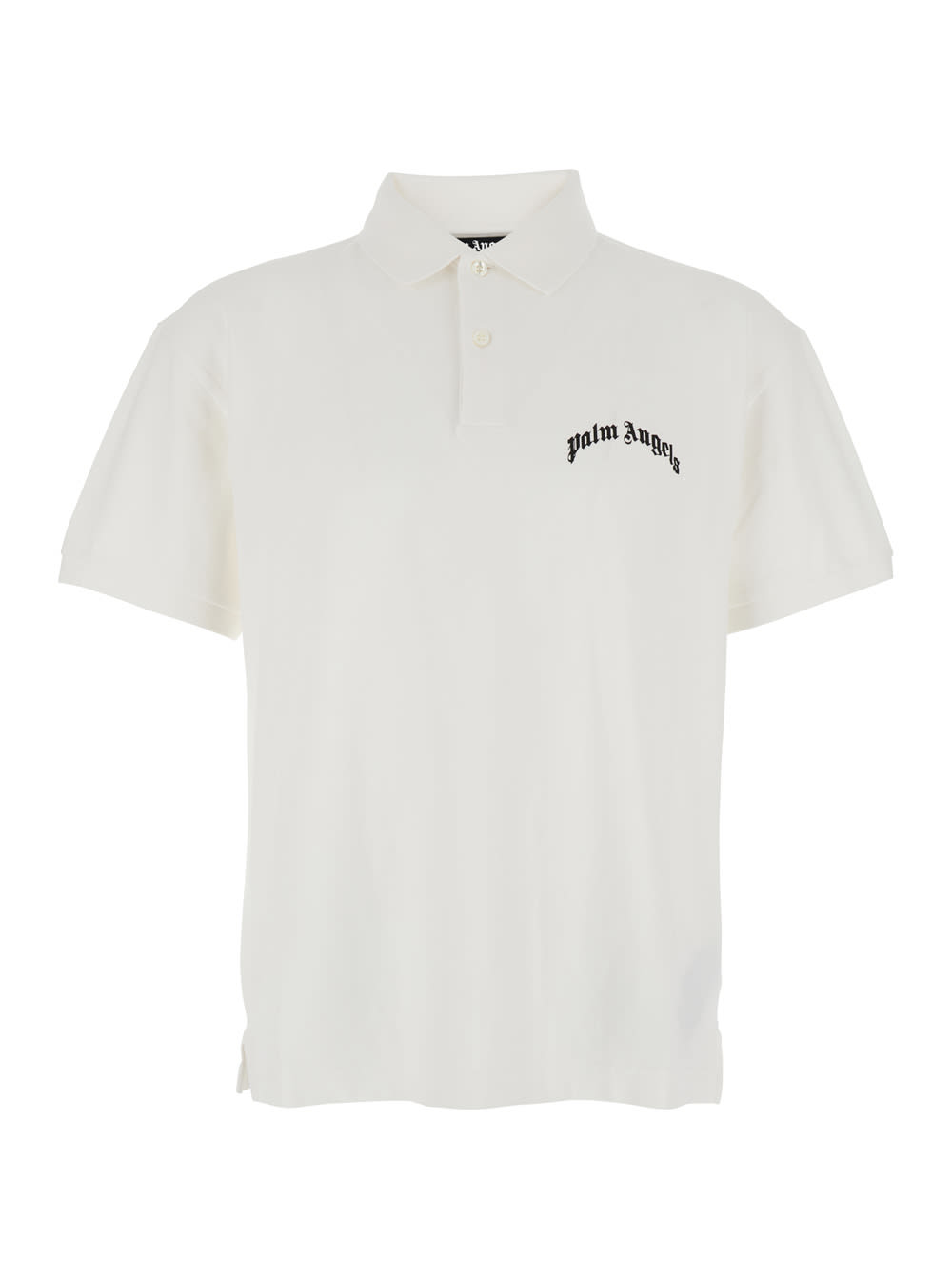 Palm Angels White Polo Shirt With Logo Lettering On Front And Rear In Cotton Piquet Man