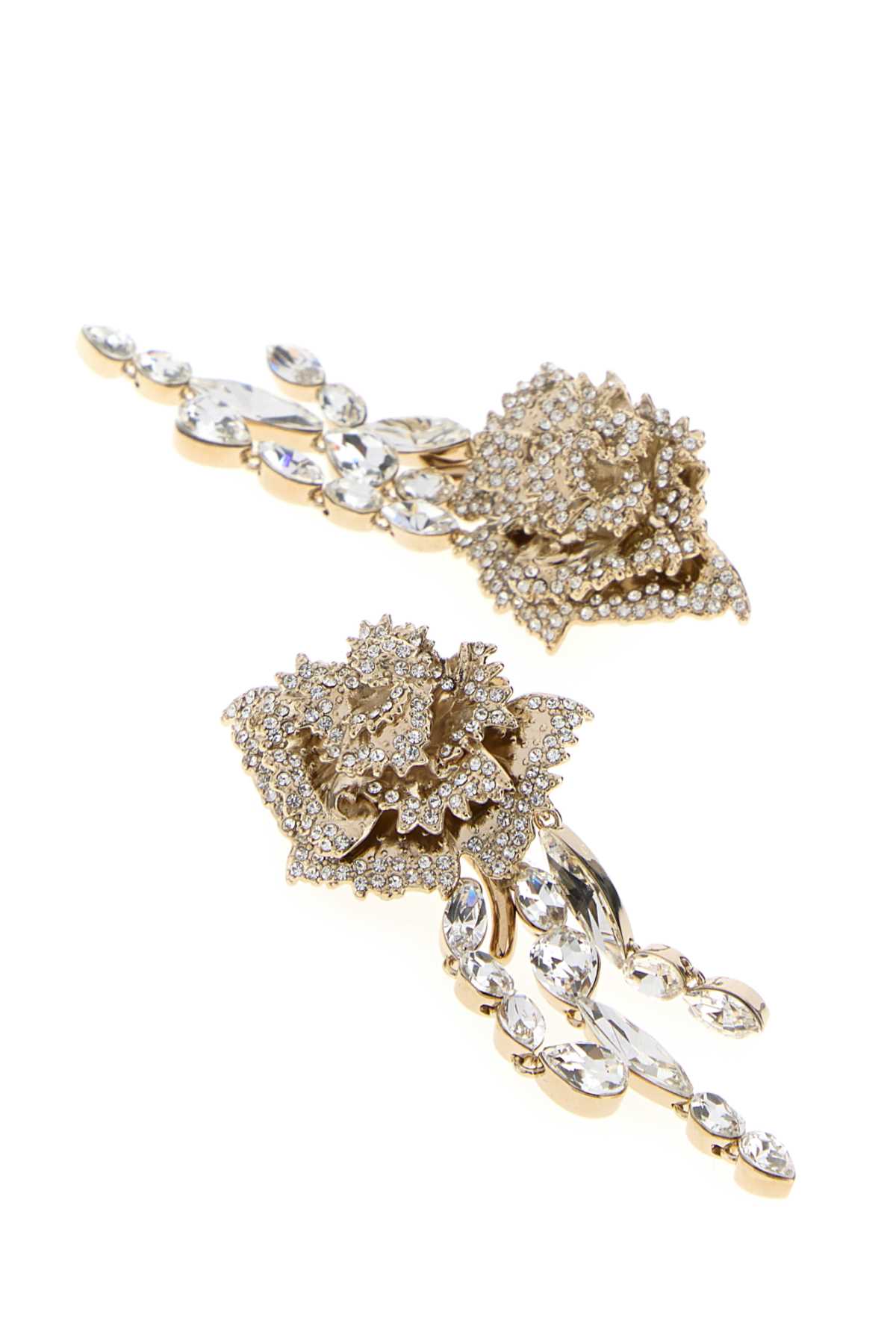 Alexander Mcqueen Floral Drop Earrings Featuring Crystal Embellishments In Gold
