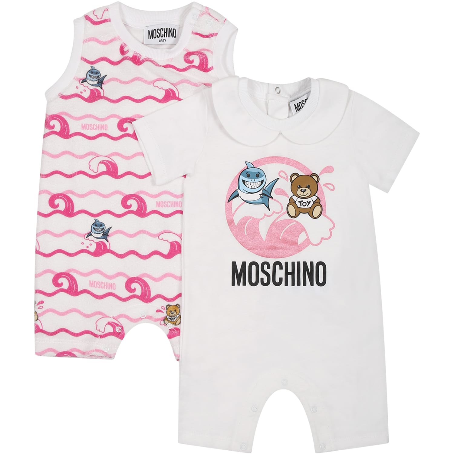 Moschino Pink Set For Baby Girl With Print And Teddy Bear