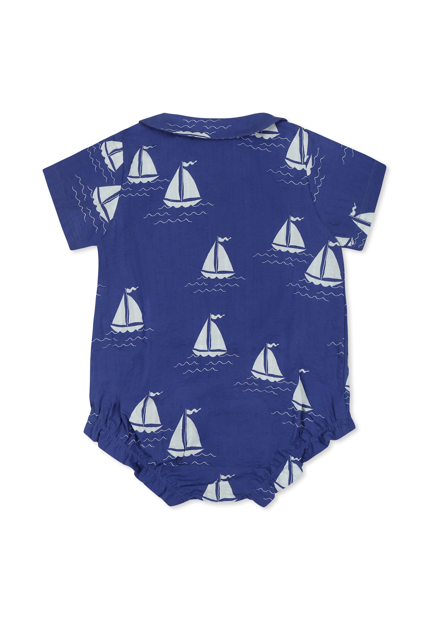 Mini Rodini Blue Romper For Babykids With Sailboats In Blue
