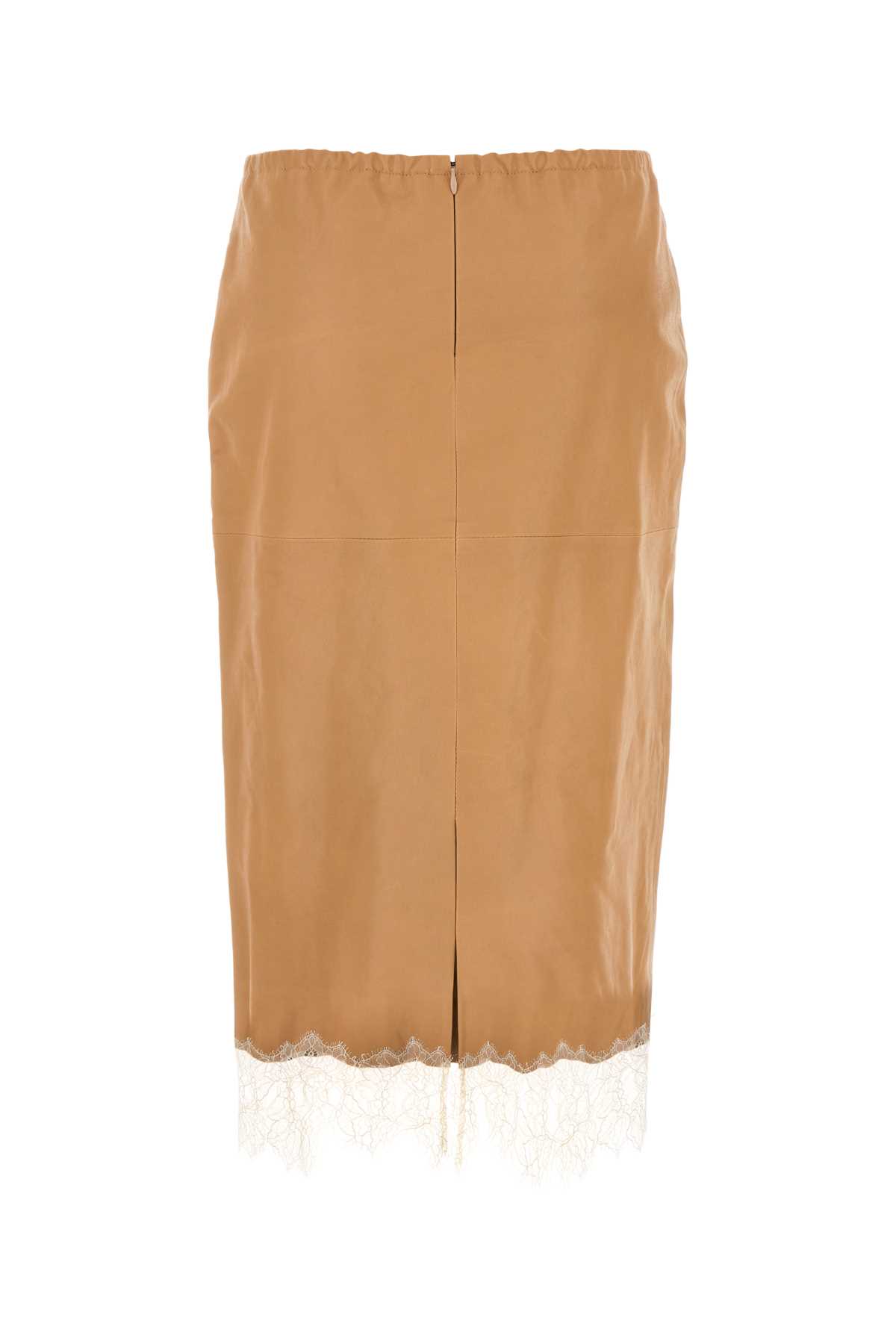 Shop Blumarine Camel Leather Skirt In Camelbeige