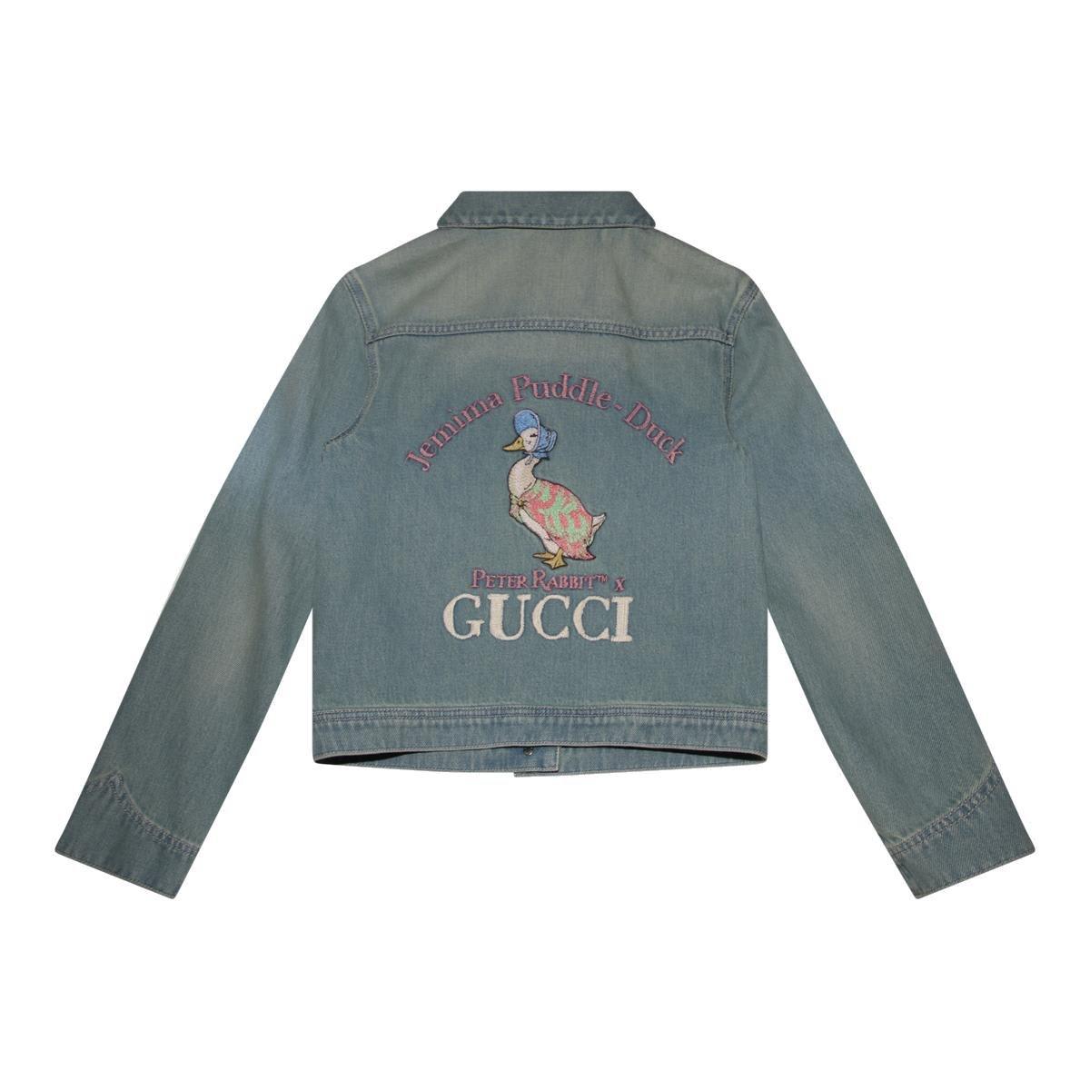 Shop Gucci X Peter Rabbit Long-sleeved Denim Jacket