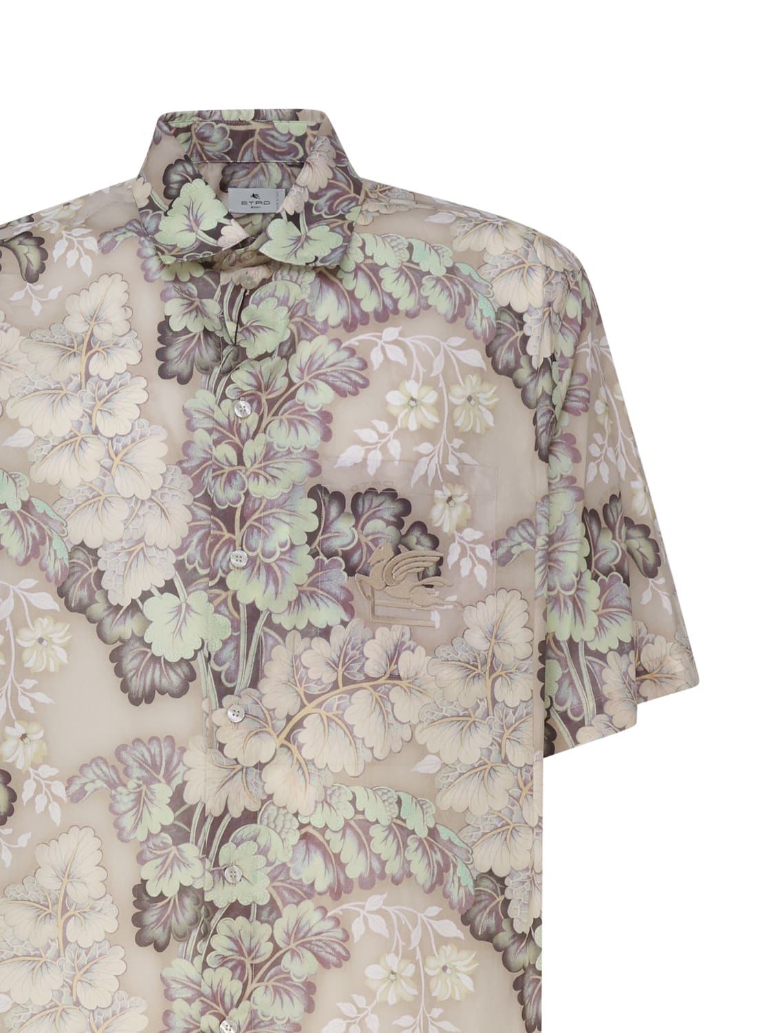 Shop Etro Shirt With Printed Pegasus Embroidery In Beige