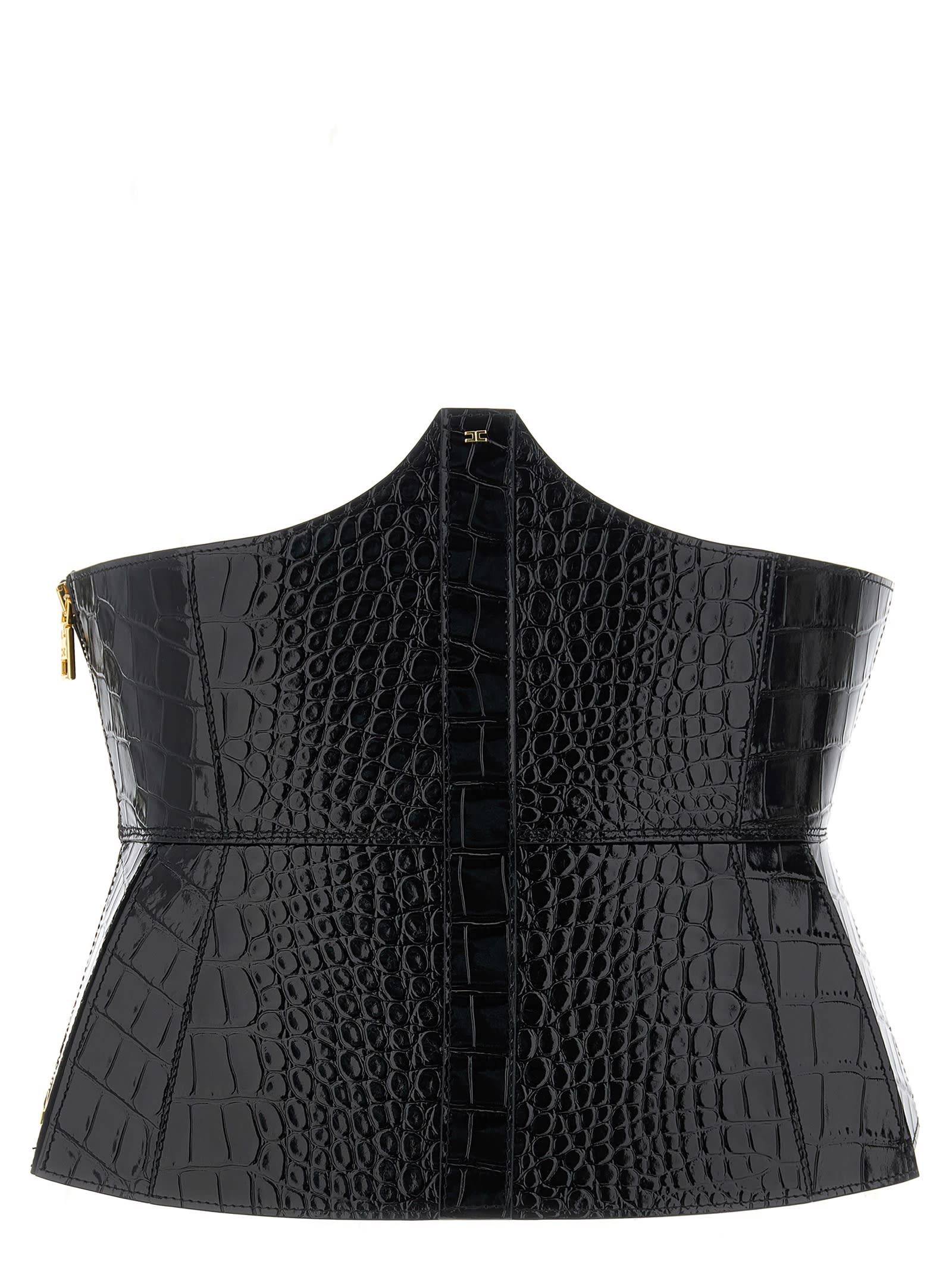 Elisabetta Franchi Crocodile-effect Bustier Belt In Black