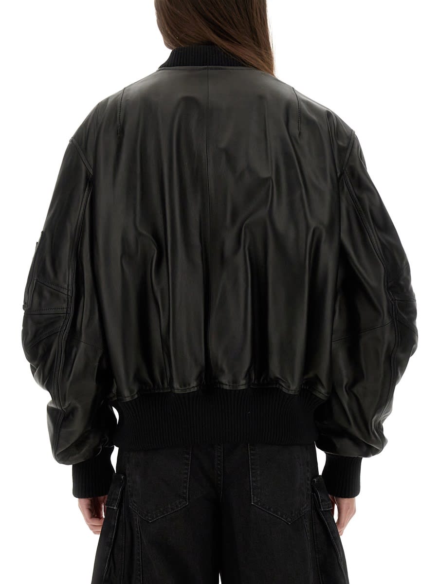 Shop Attico Leather Bomber Jacket In Black