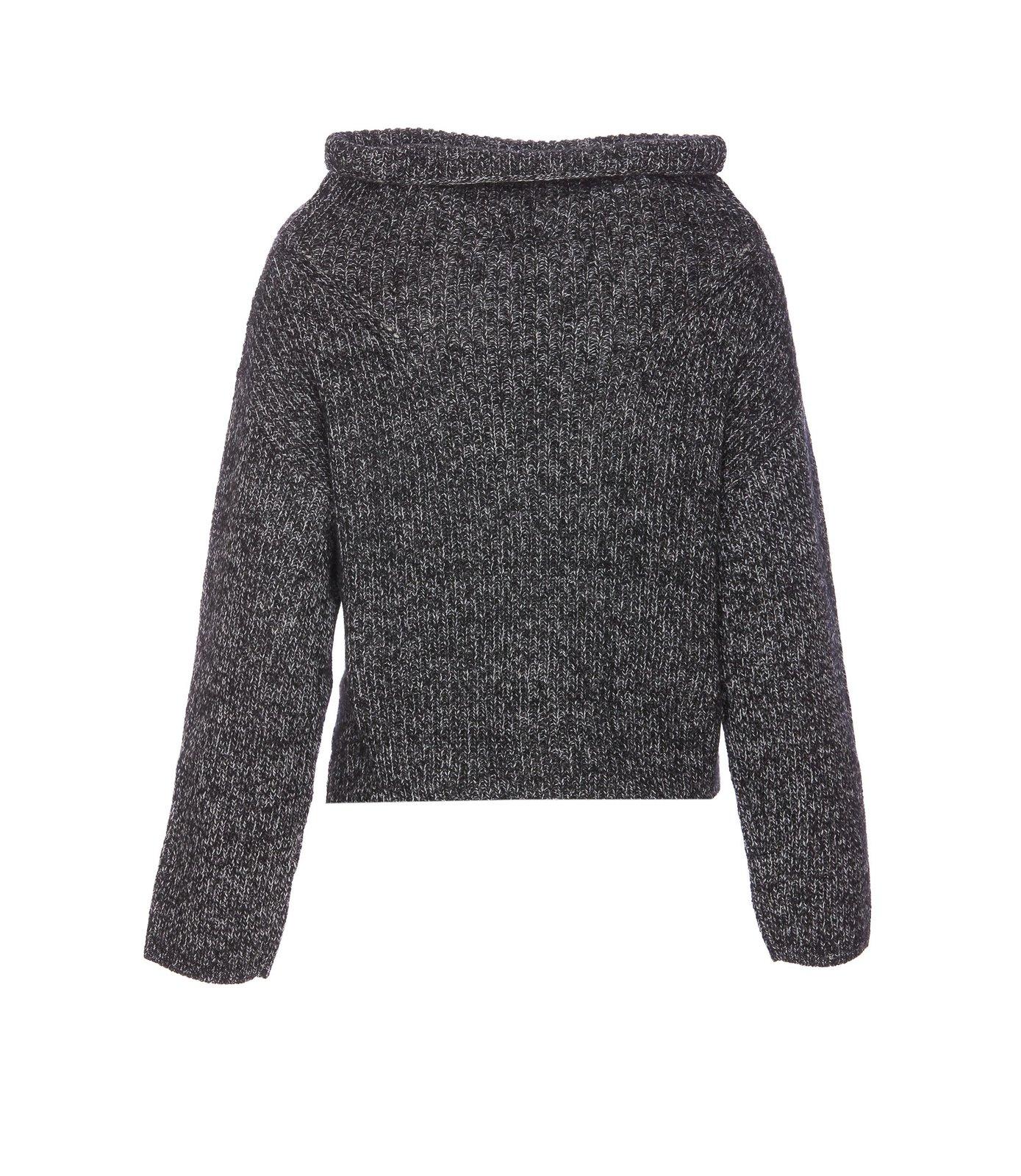 Shop Pinko High Neck Long-sleeves Knit Sweater In Grigio/nero/bianco