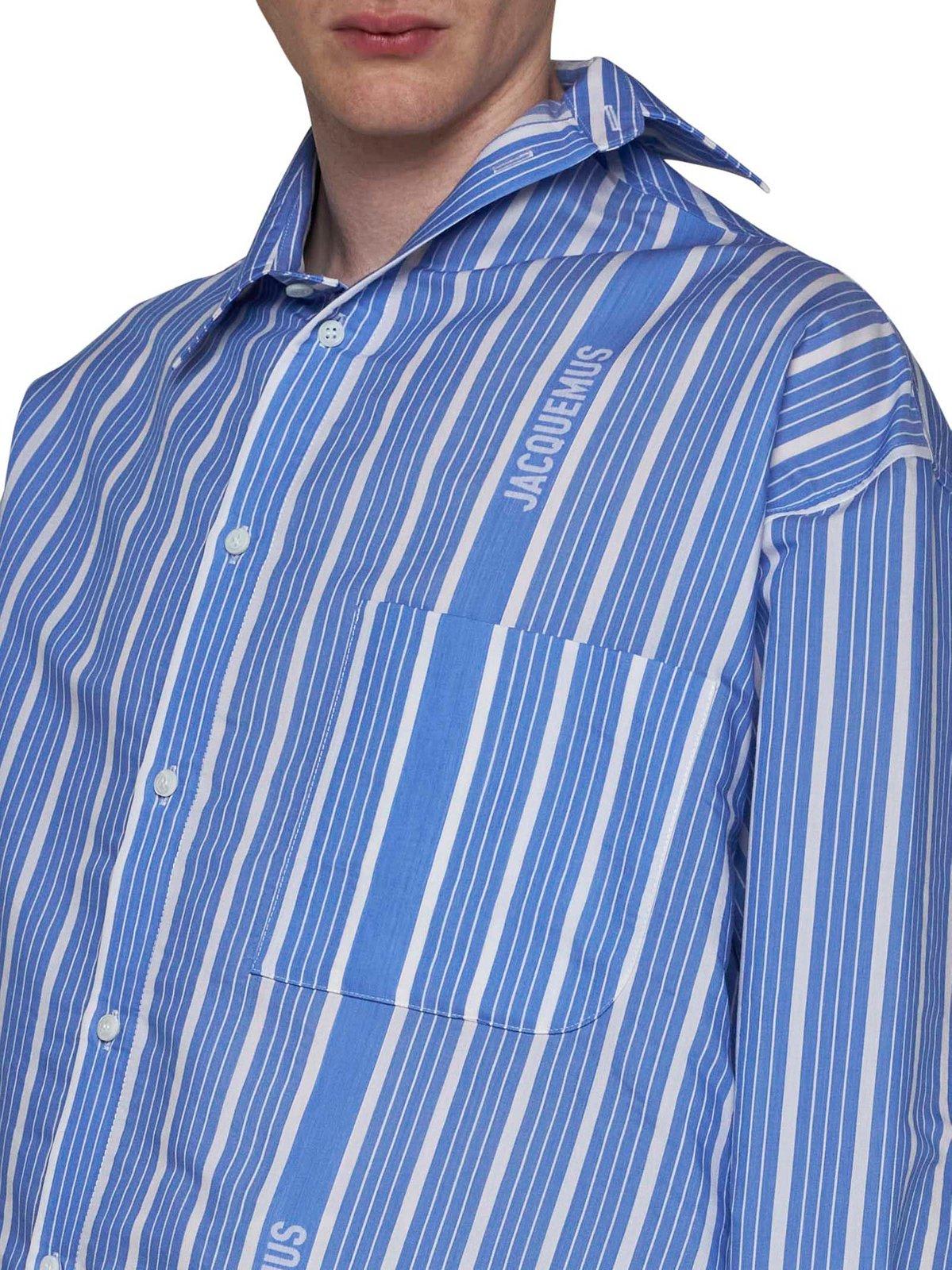 Shop Jacquemus Striped Asymmetric Long-sleeve Shirt In Clear Blue