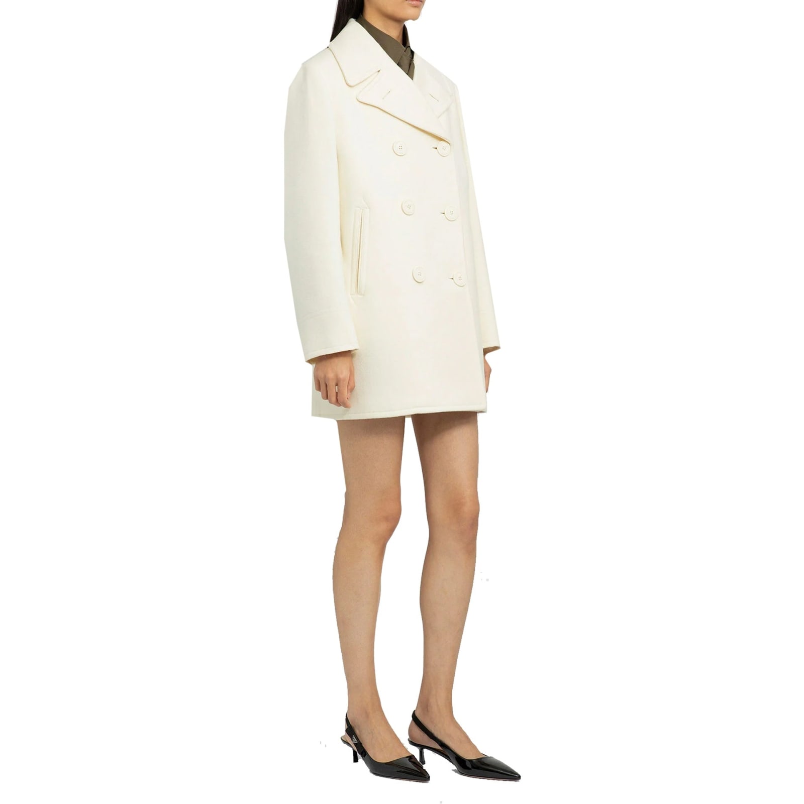 Shop Prada Double-breasted Wool Coat In White