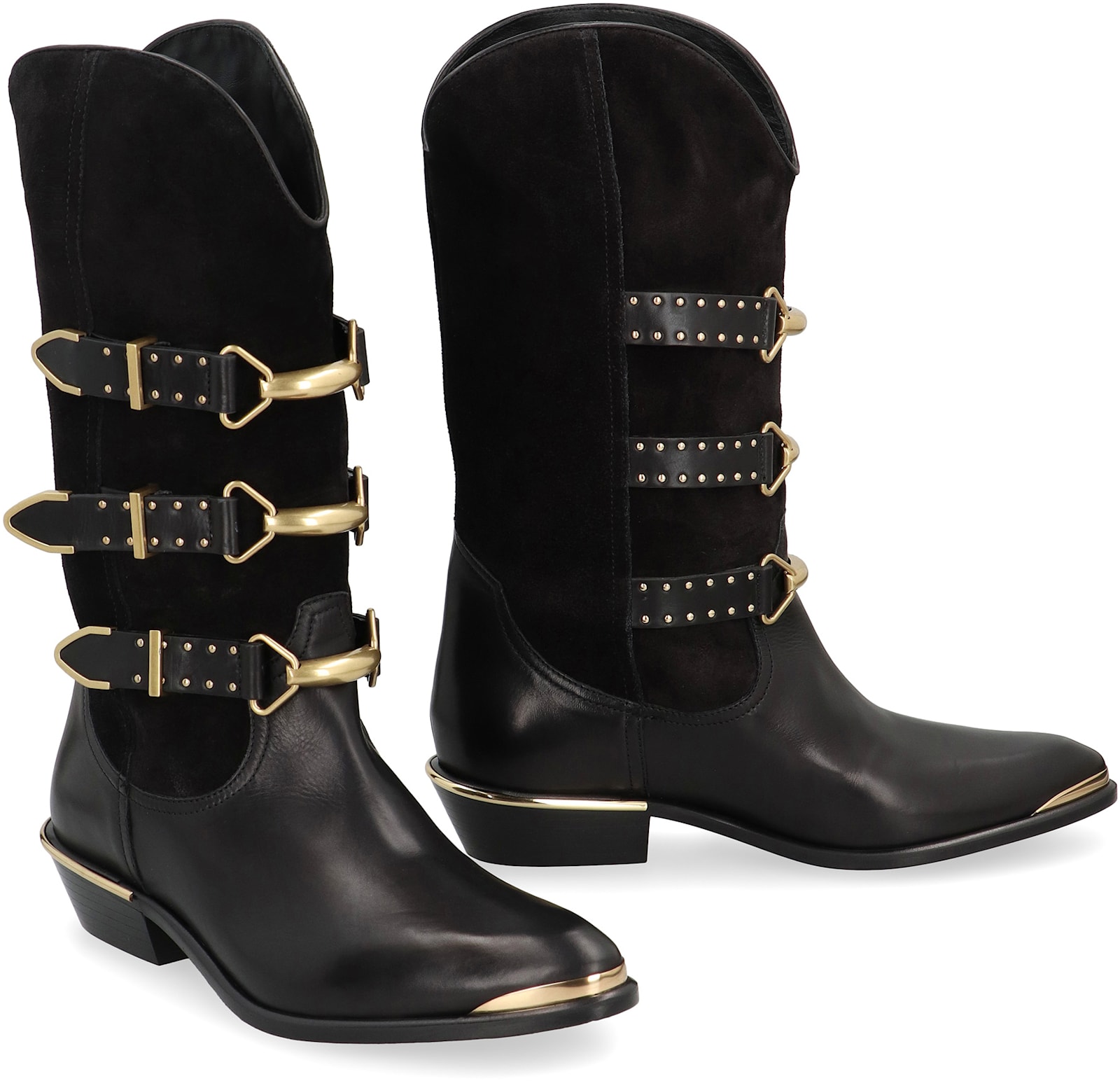 Isabel Marant Mexia Studded Leather And Suede Knee Boots In Black