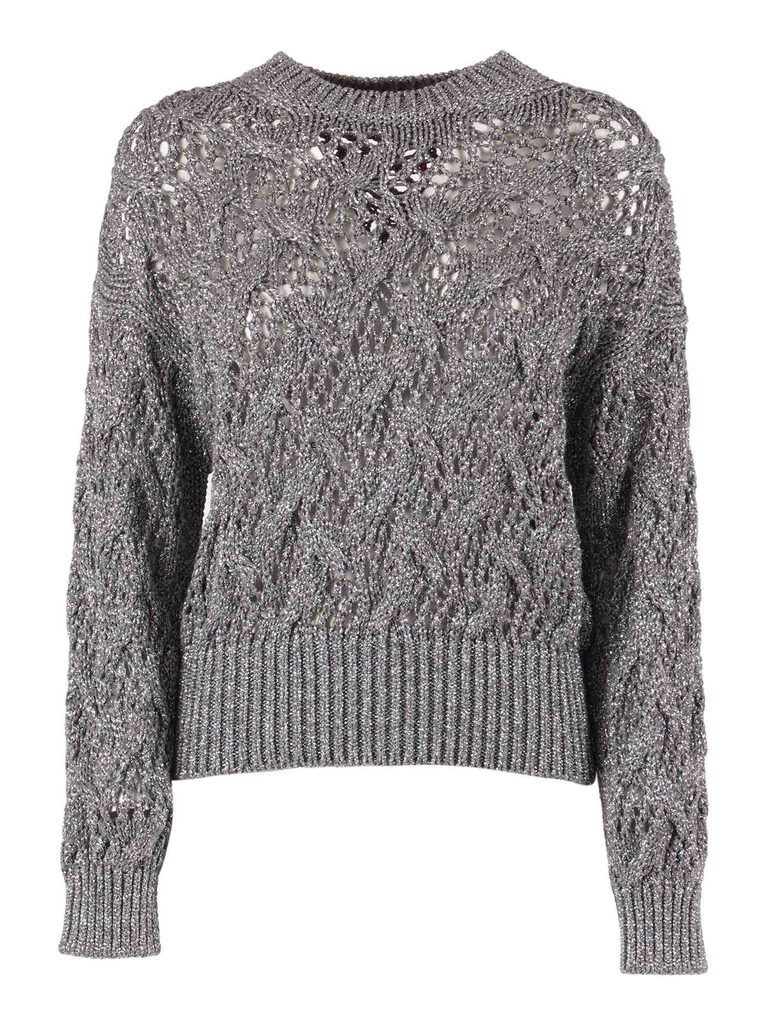 Max Mara Diamond-patterned Cordonnet Sweater In Gray