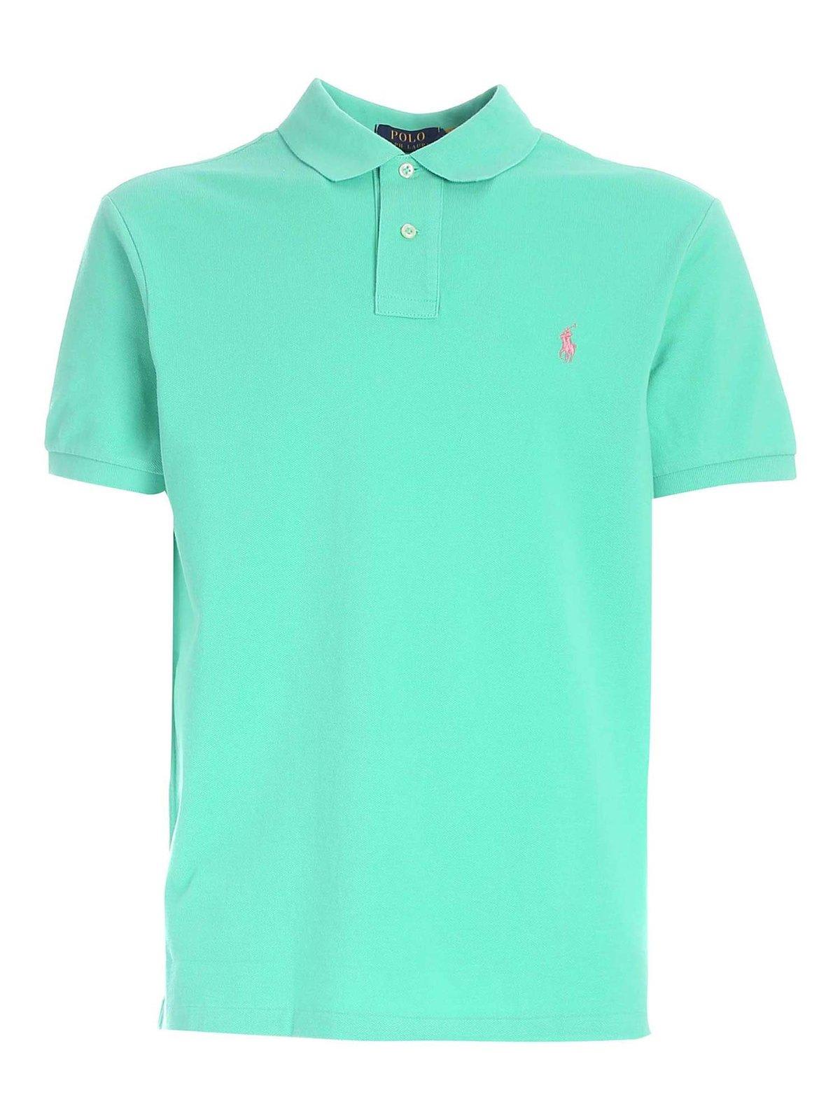 Shop Polo Ralph Lauren Logo Embroidered Polo Shirt  In Green