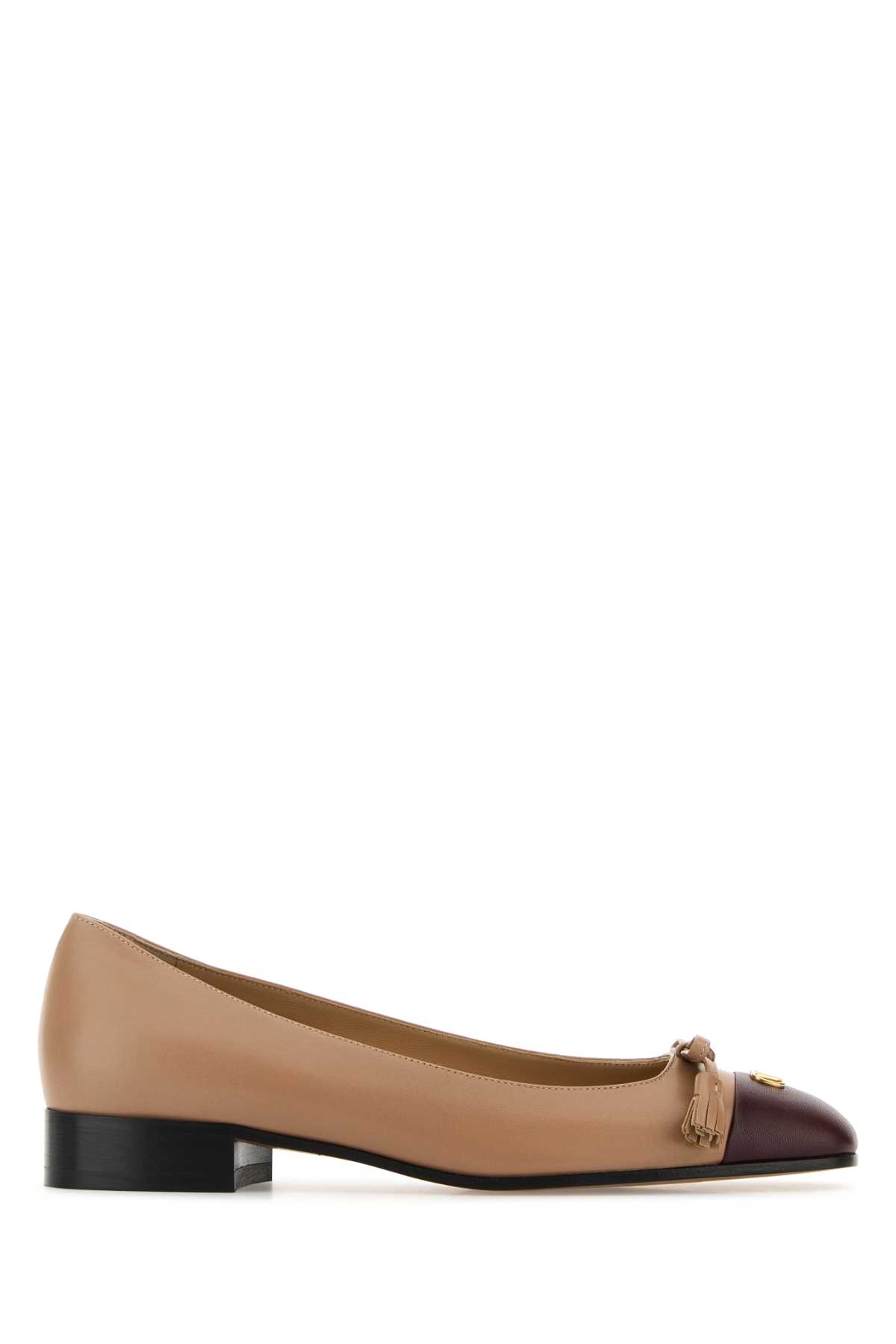 Valentino Garavani Antiqued Pink Leather Vlogo Signature Ballerinas