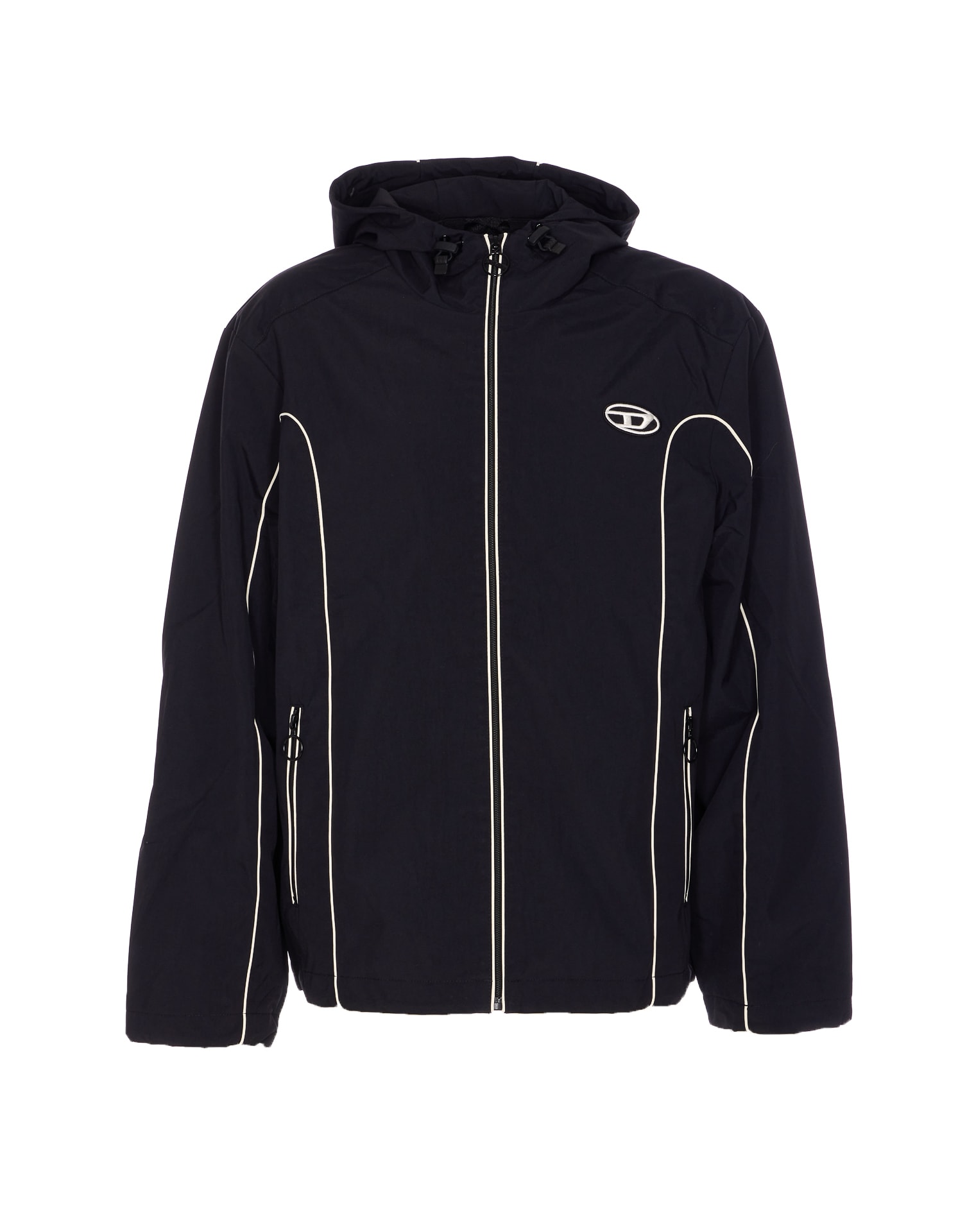 Diesel Contrast Piping Logo-patch Windbreaker In Black