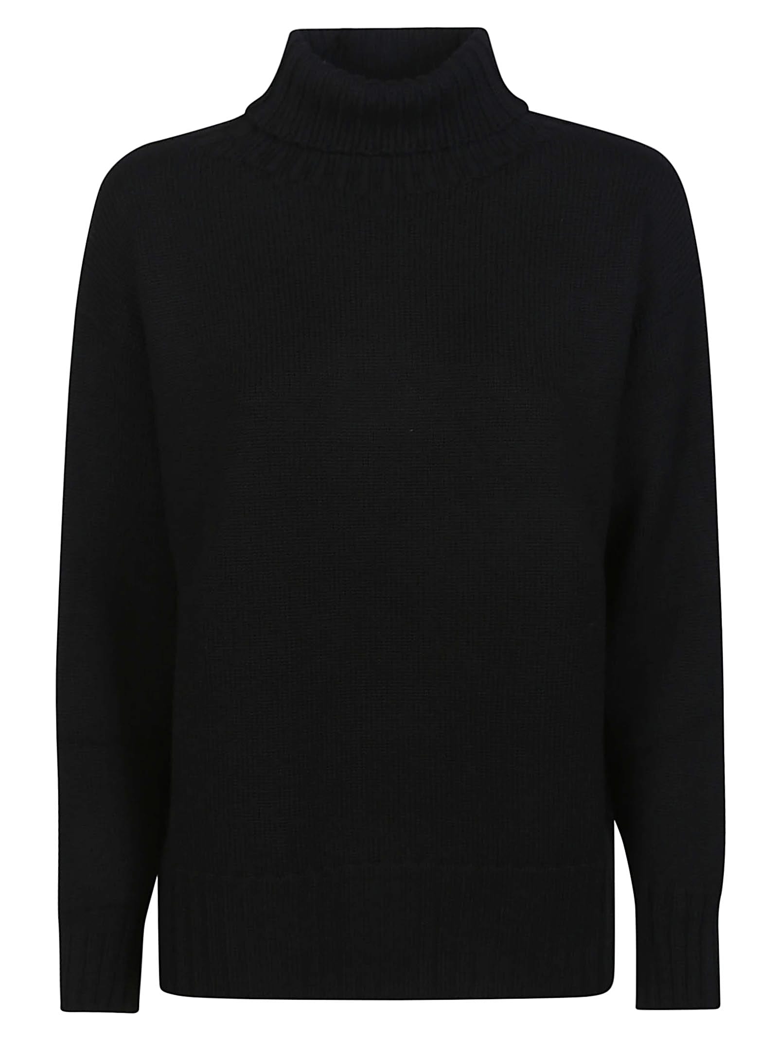 Drumohr Classic Roll Neck Sweater With Ribbed Detailing In Black