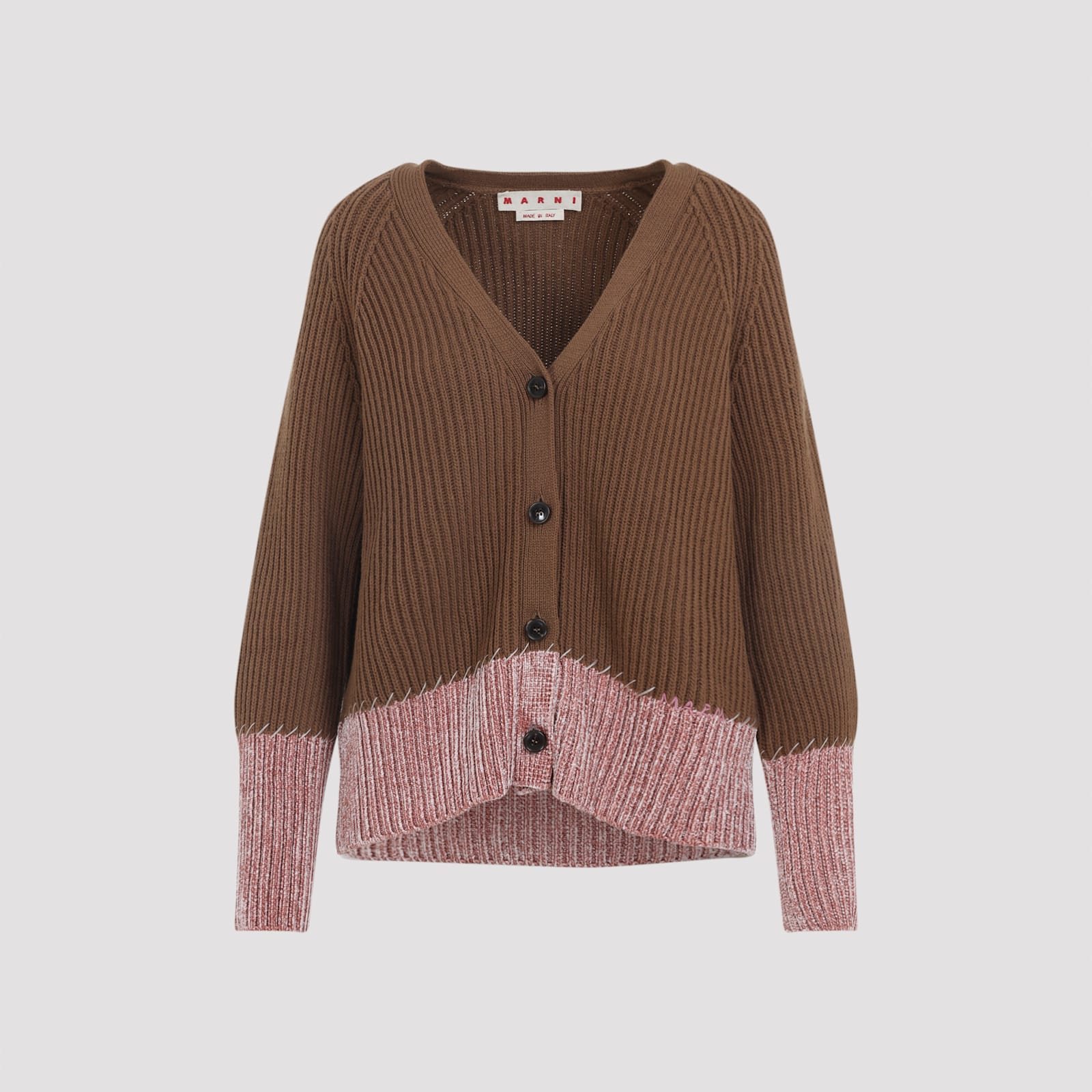 Marni Two Tone V Neck Cardigan In Brown